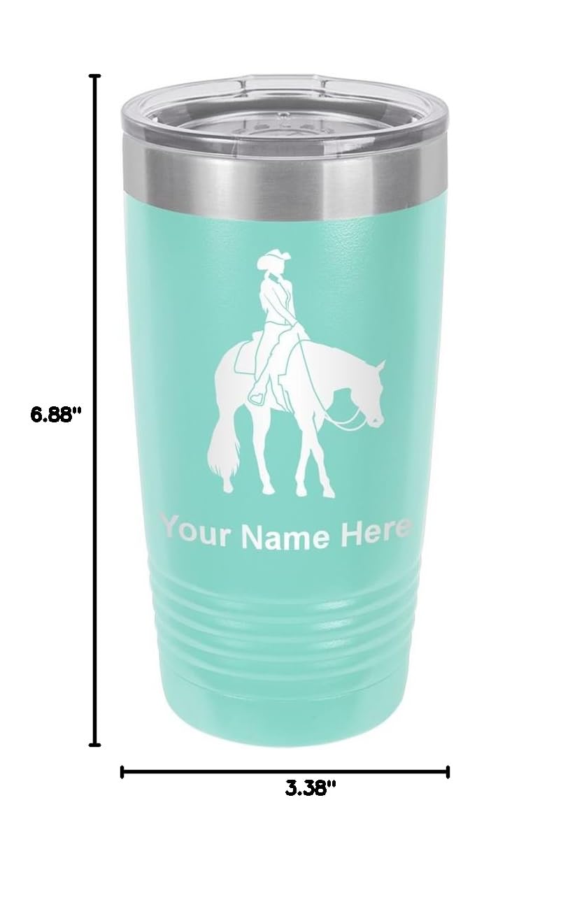 LaserGram 20oz Vacuum Insulated Stainless Steel Tumbler Mug with Personalized Engraving - Western Pleasure Horse Design in Teal - Keeps Drinks Hot/Cold for Hours - Perfect for Coffee, Tea, or Water at Work, Gym, or Outdoor Activities