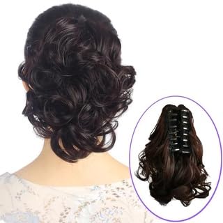Coach & Pep Synthetic Nylon Messy Curly Hair Claw Clip | Natural Wavy Curly Hair Comb | Women's Hair Extension for Ponytail & Bun | Perfect for Casual, Office & Party Hairstyles