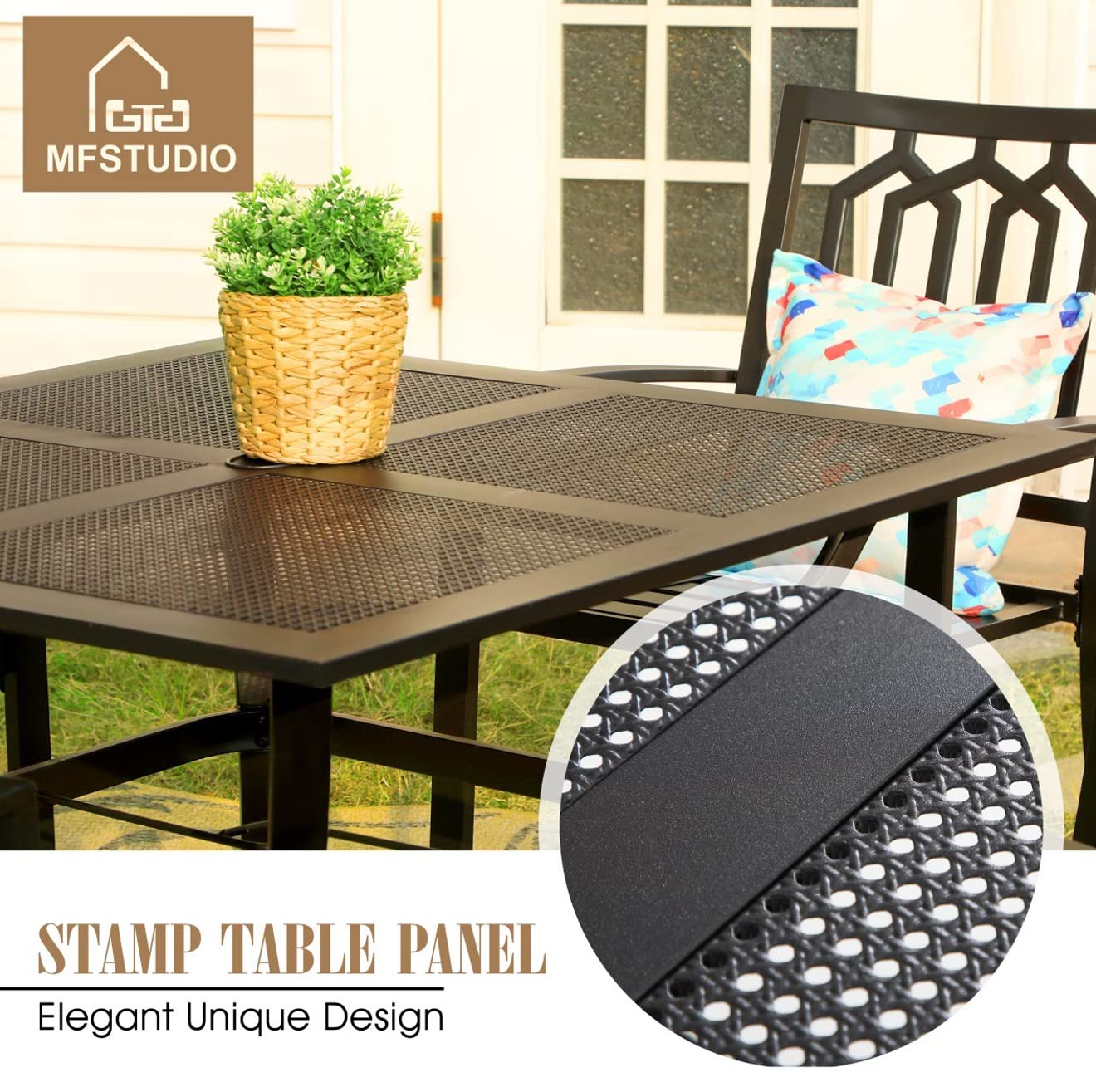 MFSTUDIO 5-Piece Black Metal Dining Table Set with 4 Armrest Chairs - 37