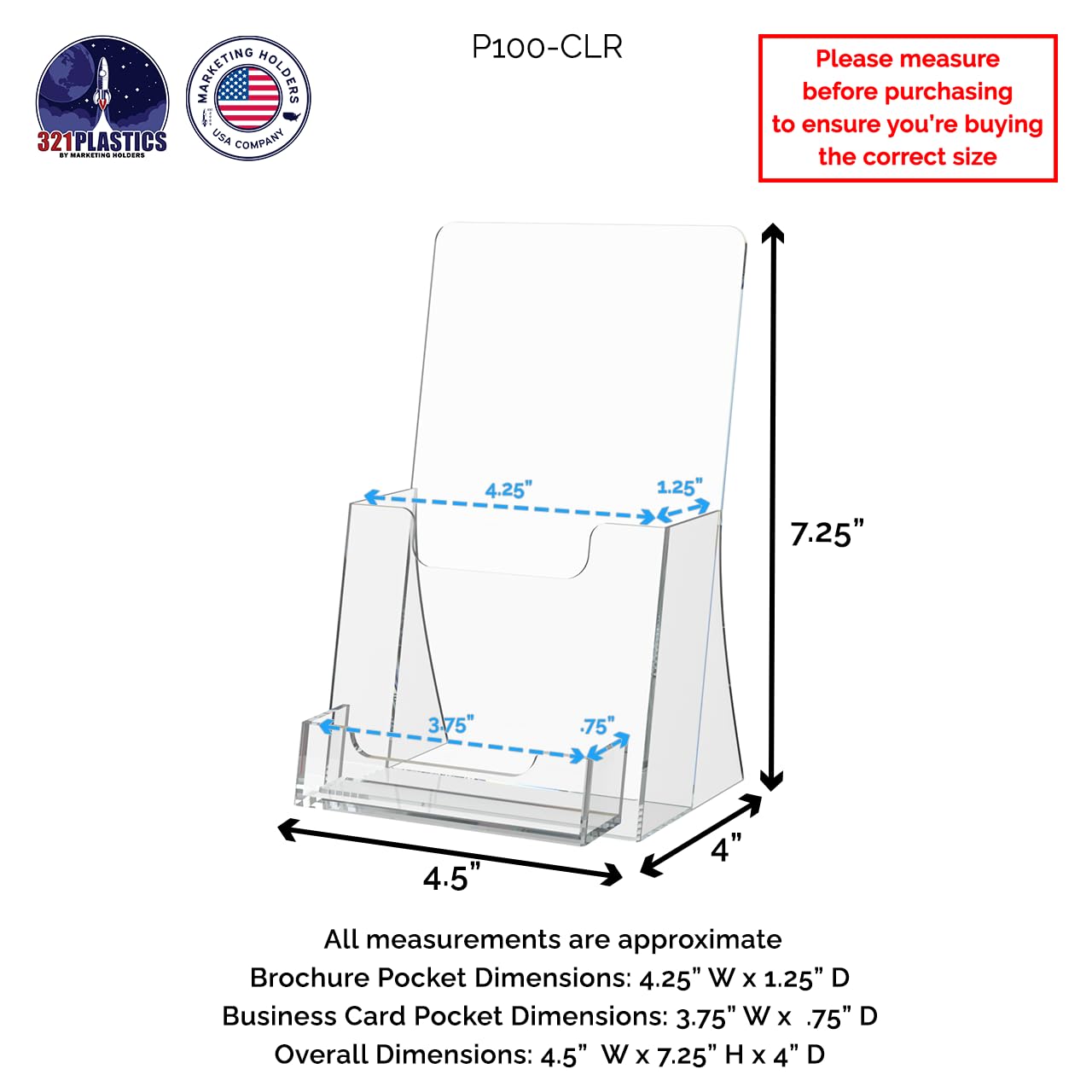 50 Pack Clear Acrylic Brochure Holders with Card Slot - 4.25