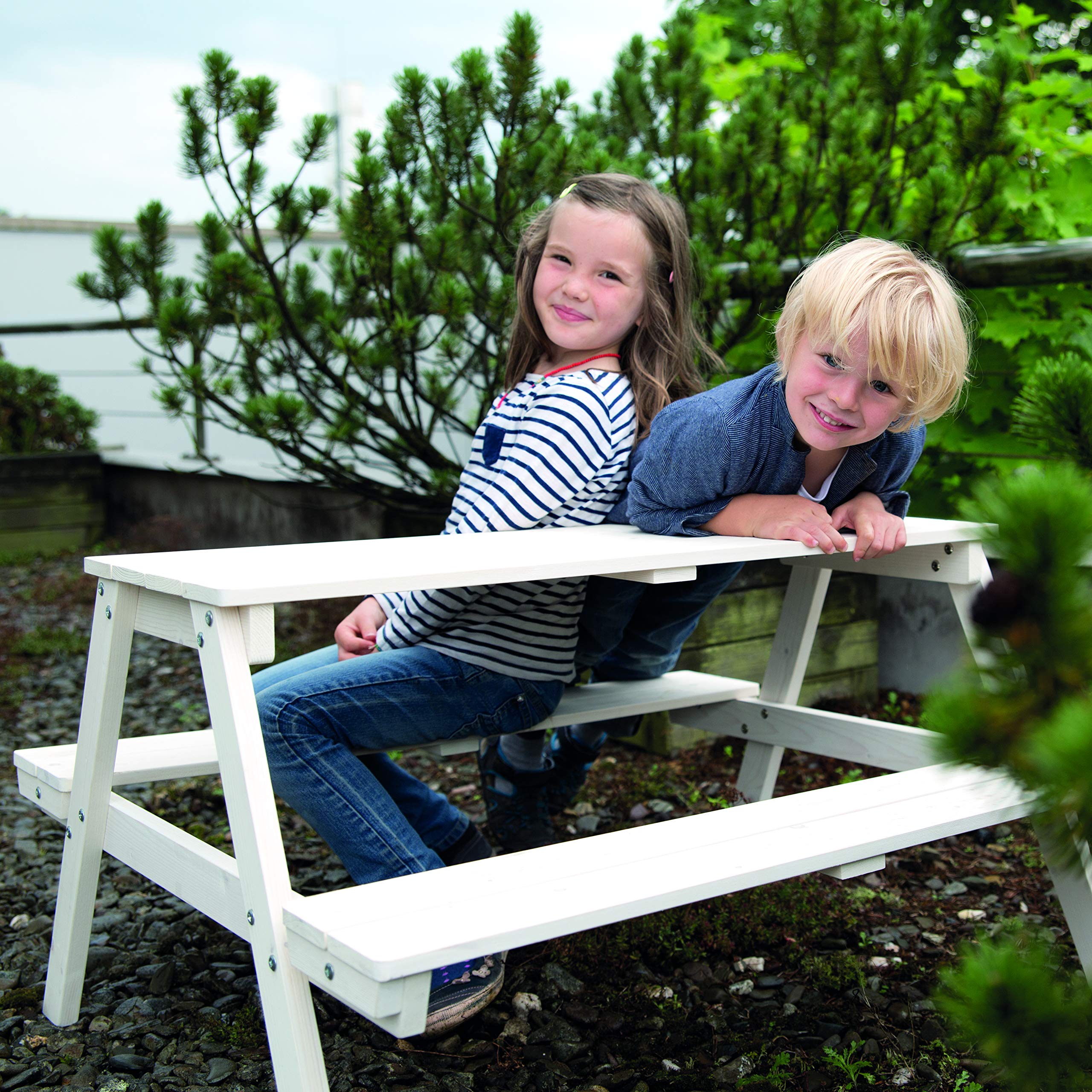 Wooden Kids Picnic Table Set for 4 - Outdoor Children's Play Table with 2 Benches - Weatherproof Grey Play Furniture for Backyard, Garden & Indoor Use - Perfect for Playdates, Snack Time & Outdoor Activities
