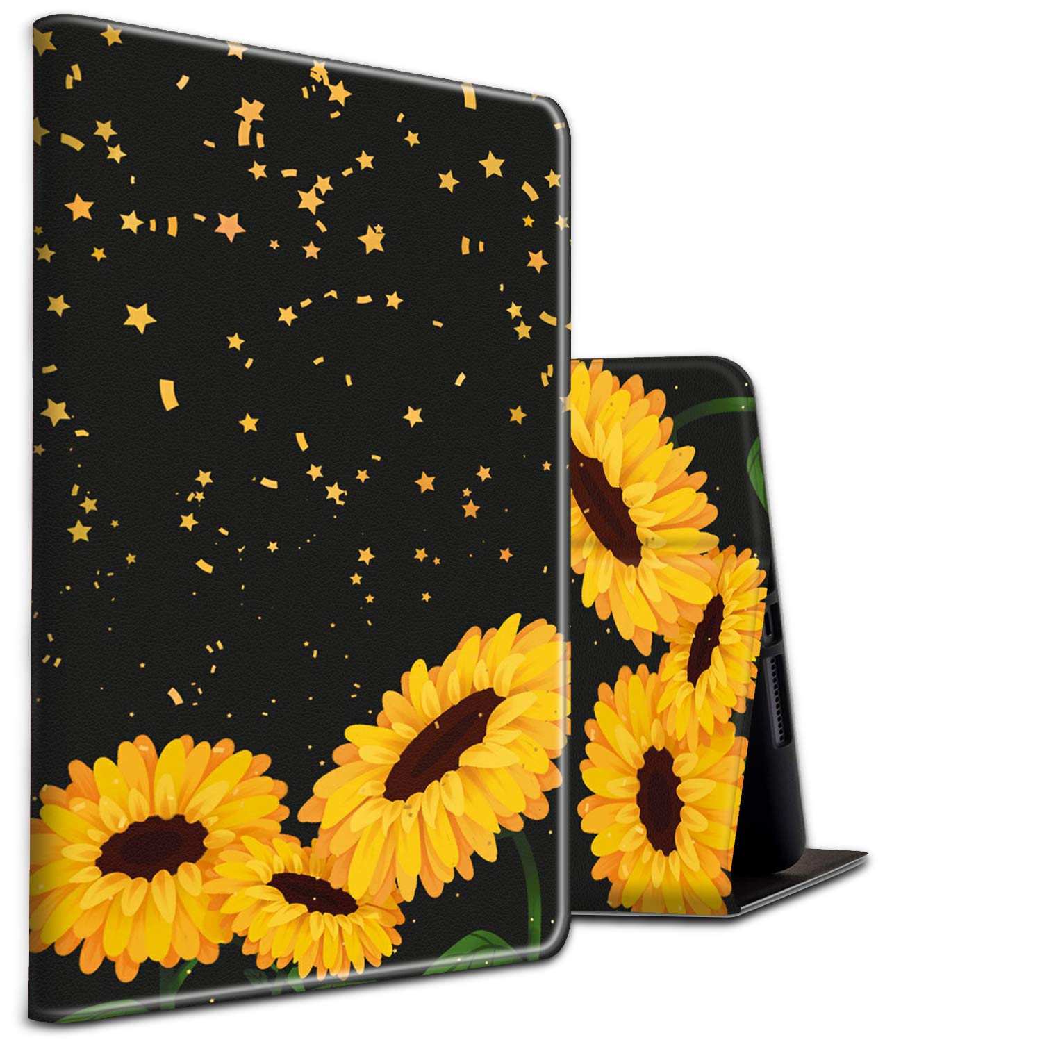 Skyfree Slim Lightweight Protective Stand Cover with Auto Wake/Sleep for iPad Air 2, iPad 3 & iPad 4 - Sunflowers with Star Design | Perfect for Home, Office & Travel Use
