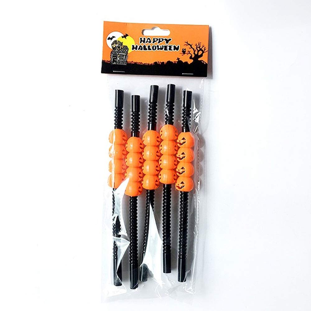 Halloween Pumpkin Straws - 5 Pack Fun Halloween Drinking Straws for Parties, Decorations & Favors | Perfect for Halloween Drinks, Cocktails & Spooky Celebrations