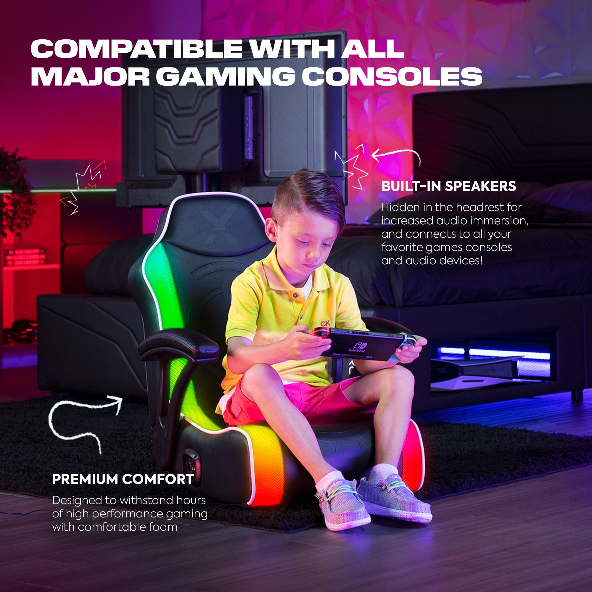 X Rocker Video Gaming Floor Rocker Chair with Built-in Audio Speakers - Foldable Design for Bedroom & Game Room - Perfect Gift for Gamers, Boys, Girls & Teens Ages 5-17 - Ideal for Gaming, Movie Nights & Relaxation