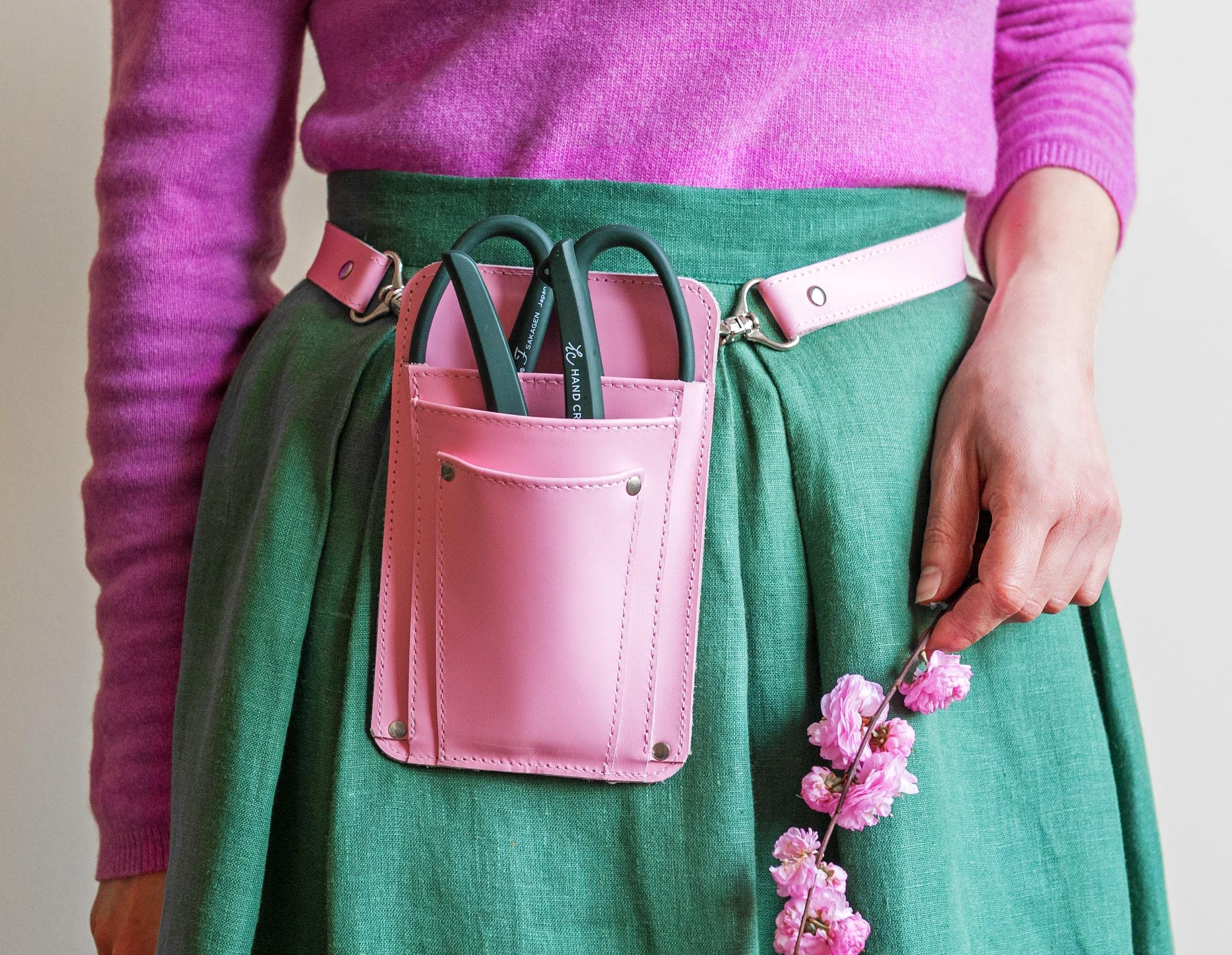 Premium Pink Leather Garden Tool Belt for Women - Handmade Florist & Gardener Belt with Pockets - Best Gardening Gift for Her - Durable Gardening Apron for Planting, Weeding & Outdoor Work