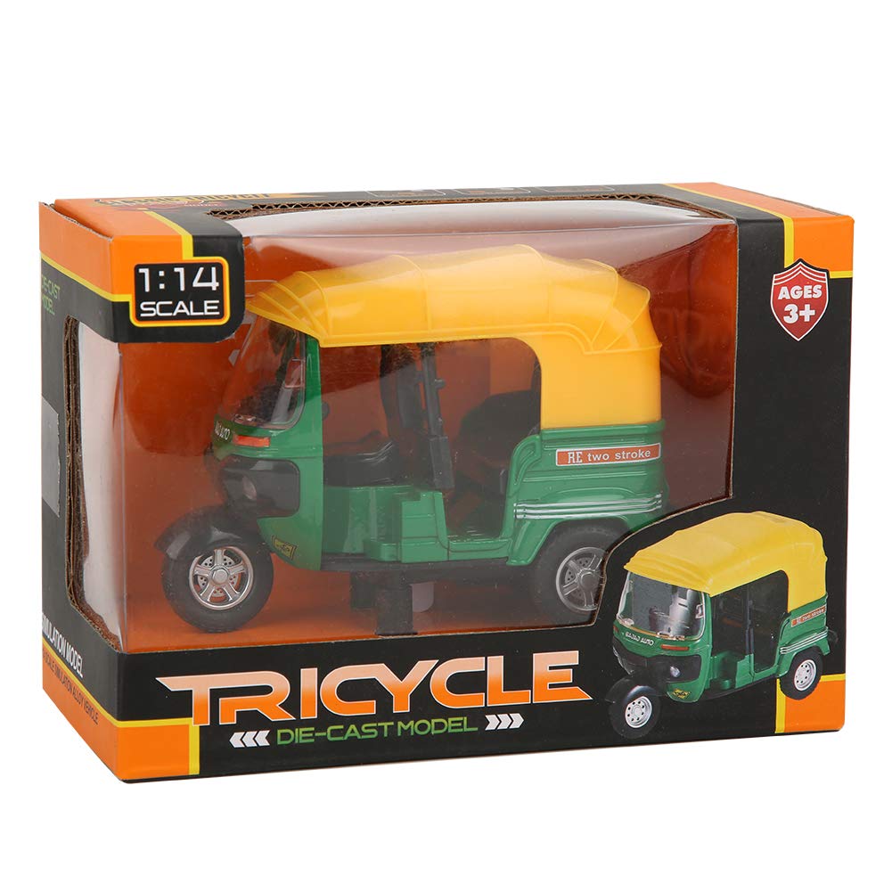 Keenso 1:14 Alloy Pull Back Motorcycle Toy for Kids - 3 Wheel Electric Toy Car with Light & Music - Green Ride-On Toy for Boys & Girls - Perfect for Birthday Gifts, Indoor Play, and Early Learning Development