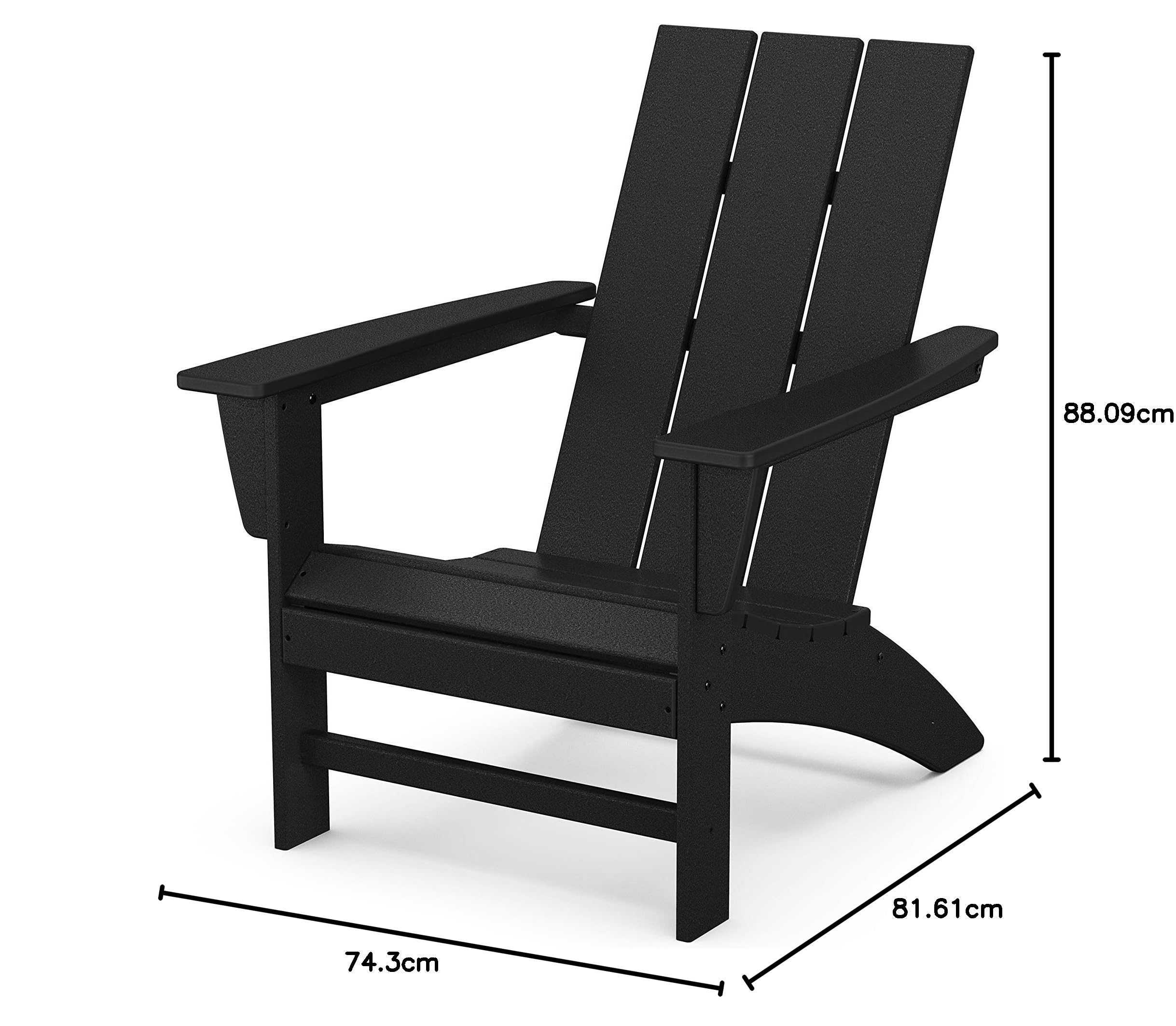 POLYWOOD AD420BL Modern Adirondack Chair - Durable Outdoor Furniture for Patio, Garden, Poolside - Weather-Resistant Black Plastic Chair for Relaxing & Lounging
