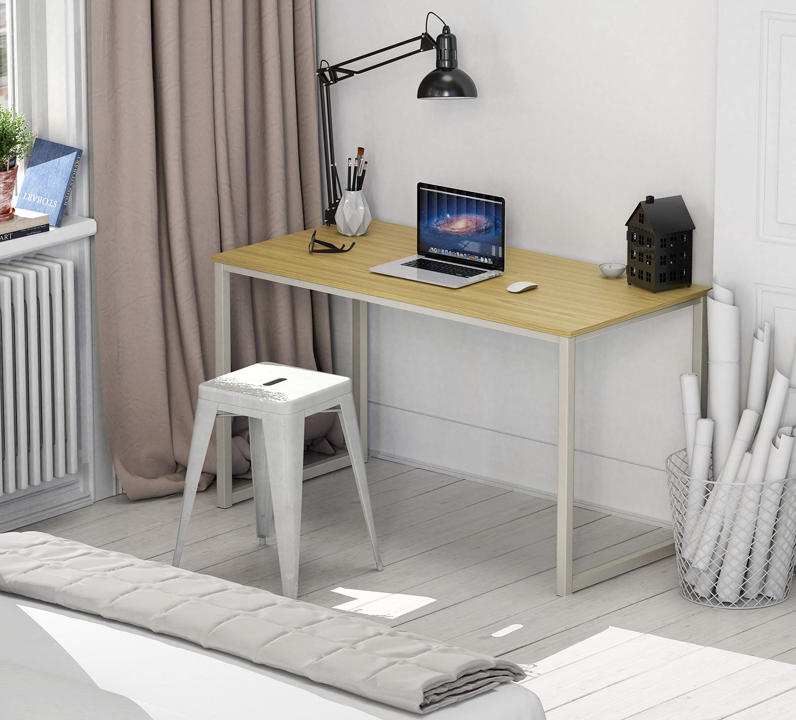 SHW Mission 48-Inch Home Office Computer Desk - Solid Oak Wood Writing Table for Work, Study & Gaming - Modern Workstation for Small Spaces & Home Offices