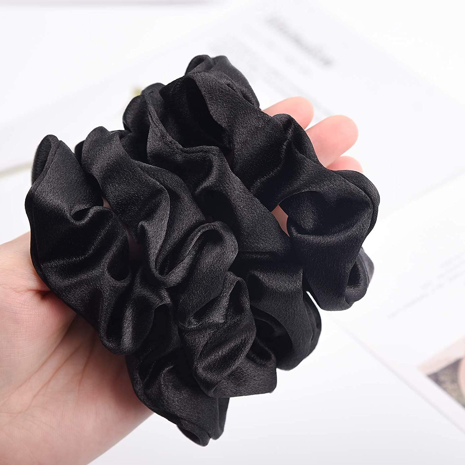 2-Pack Black Silk Scrunchies for Women - Soft Satin Hair Bands & Elastic Hair Ties - Perfect for Workouts, Office & Everyday Styling