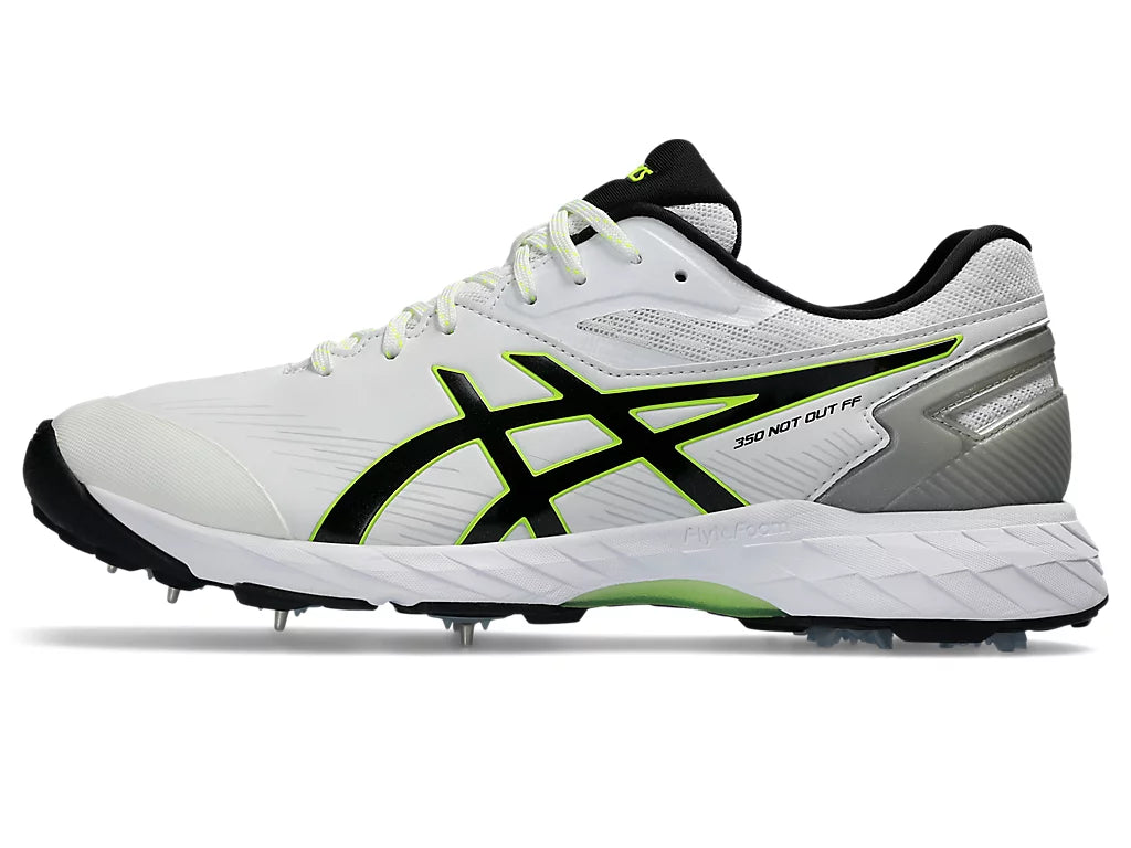 ASICS 350 Not Out White/Black Cricket Shoes with Metal Spikes - Professional Cricket Footwear for Matches & Training