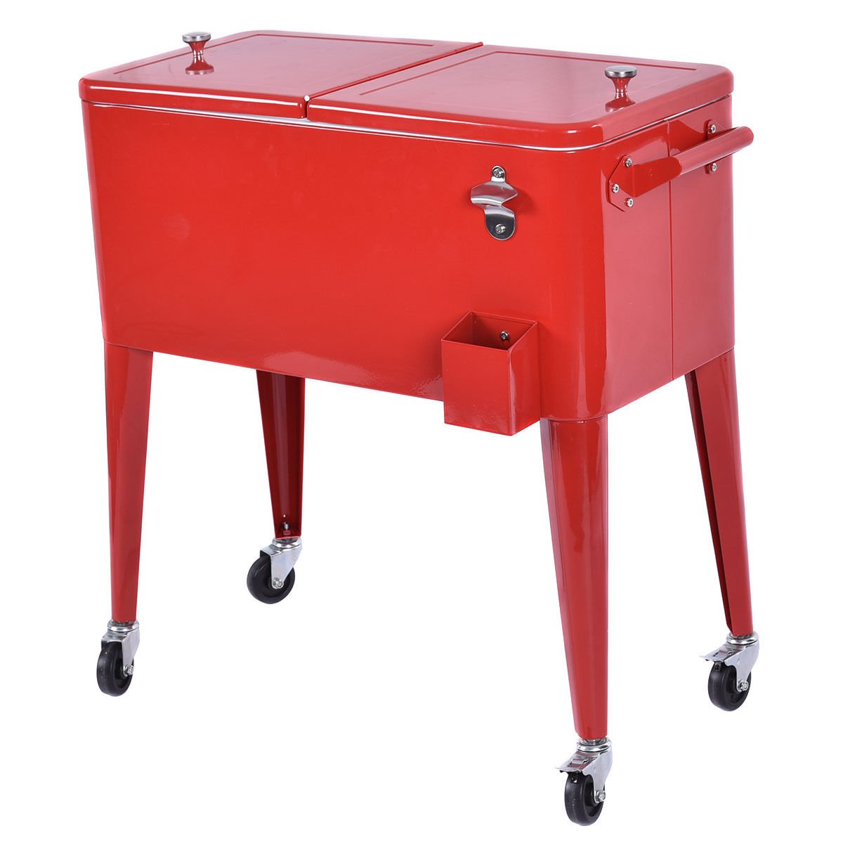 80 Quart Red Outdoor Patio Cooler Cart - Portable Ice Chest for Beer, Beverages & Party Drinks - Perfect for BBQs, Camping & Tailgating
