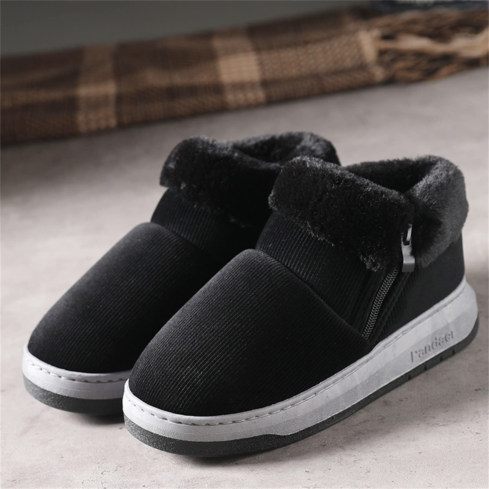 UnoSheng Men's Warm Cotton Slippers with Side Zip - Lightweight Slip-On Boots for Indoor/Outdoor Use - Perfect for Home, Office & Casual Wear