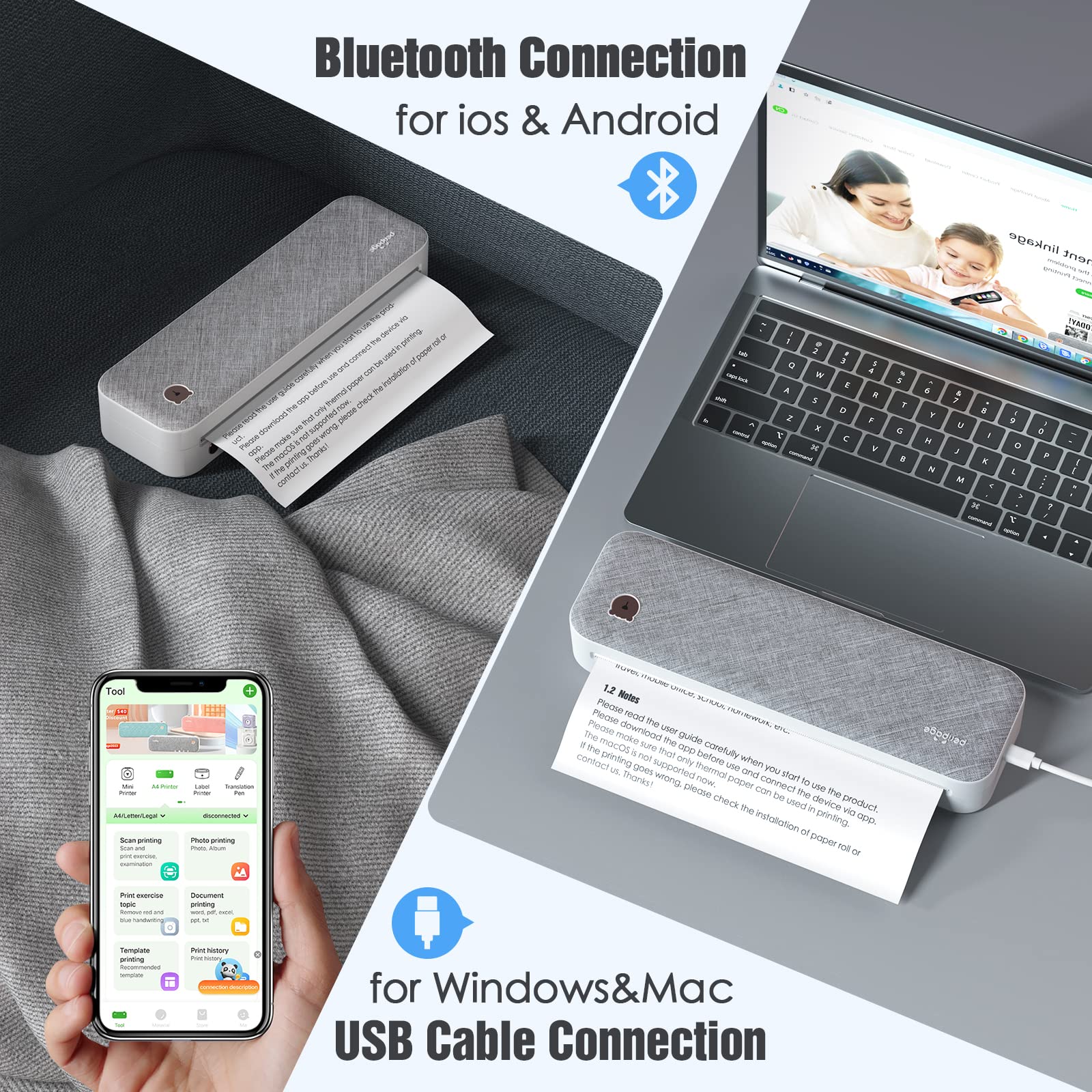 BISOFICE PeriPage Portable A4 Wireless Bluetooth Thermal Printer - Travel Printer for Android & iOS, Supports 2