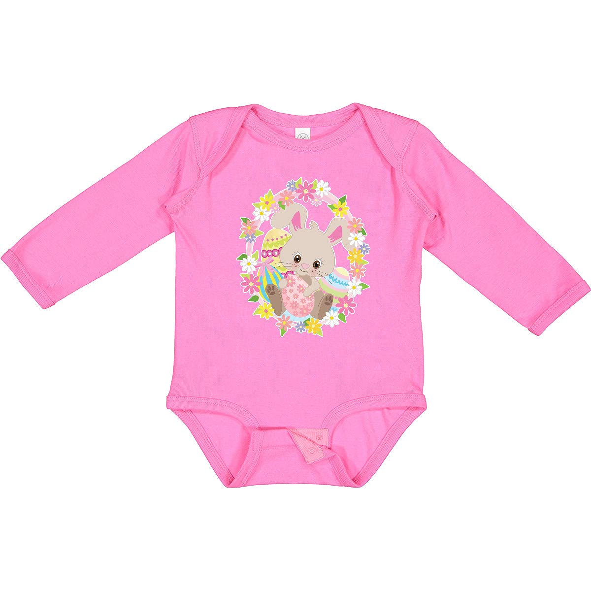 Inktastic Easter Bunny with Flowers and Eggs Baby Long Sleeve Bodysuit - Cute Easter Outfit for Boys & Girls - Perfect for Easter Photos, Family Gatherings & Spring Celebrations