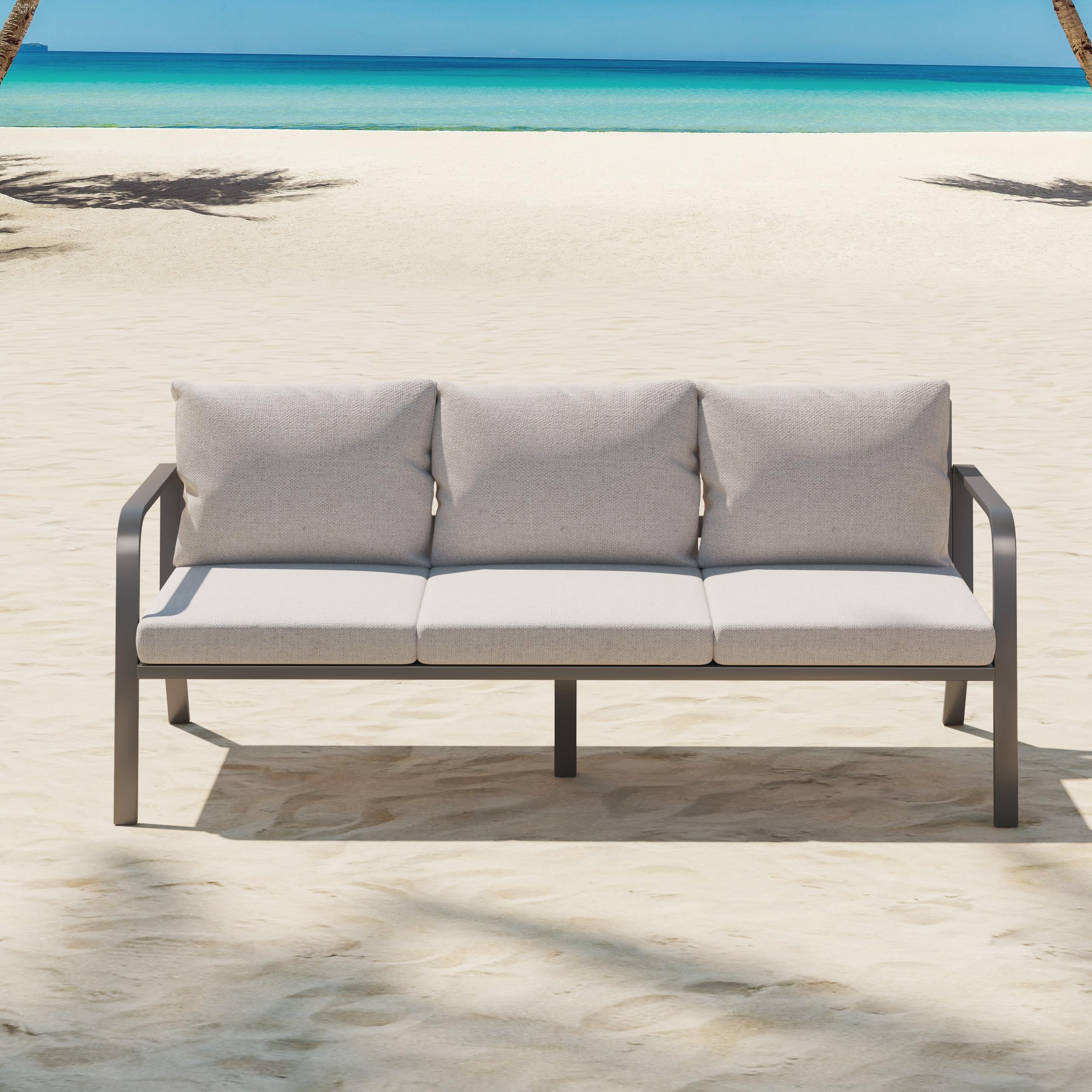 1 Set Aluminum Outdoor Sofa Chairs - 3-Person Patio Furniture with Rust-Resistant Cushions for Yard, Deck, Porch & Balcony - Perfect for Backyard Relaxation, Poolside Lounging & Garden Decor (Only 1 Three-Seater Sofa Included)