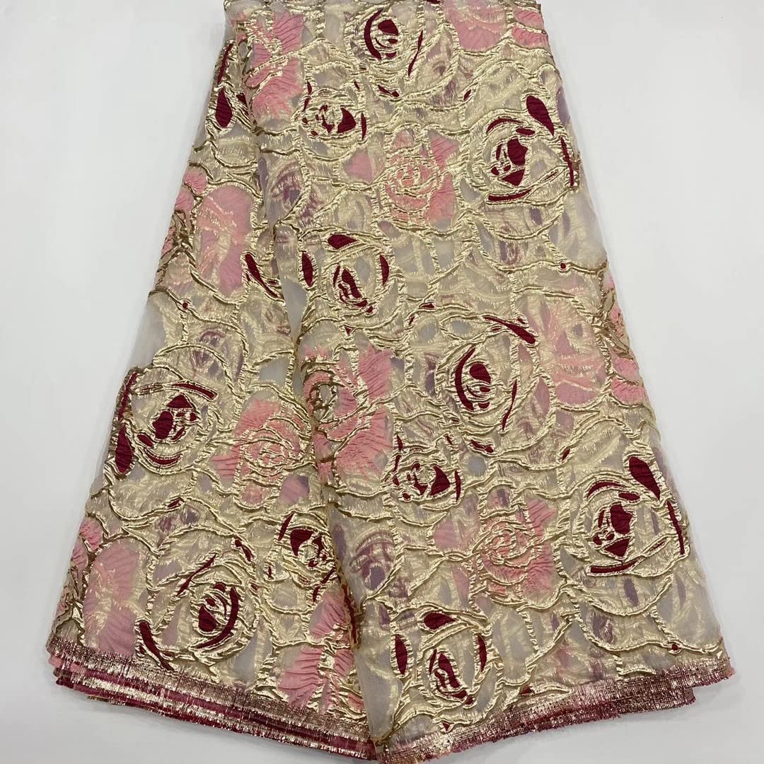 Mahacraft Brocade Jacquard Lace Fabric - Premium African & Nigerian Lace Material (5 Yards) for Sewing Clothes, Bridal Dresses, Party Outfits - Perfect for Traditional Attire, Wedding Gowns & Special Occasion Wear - Style D4228