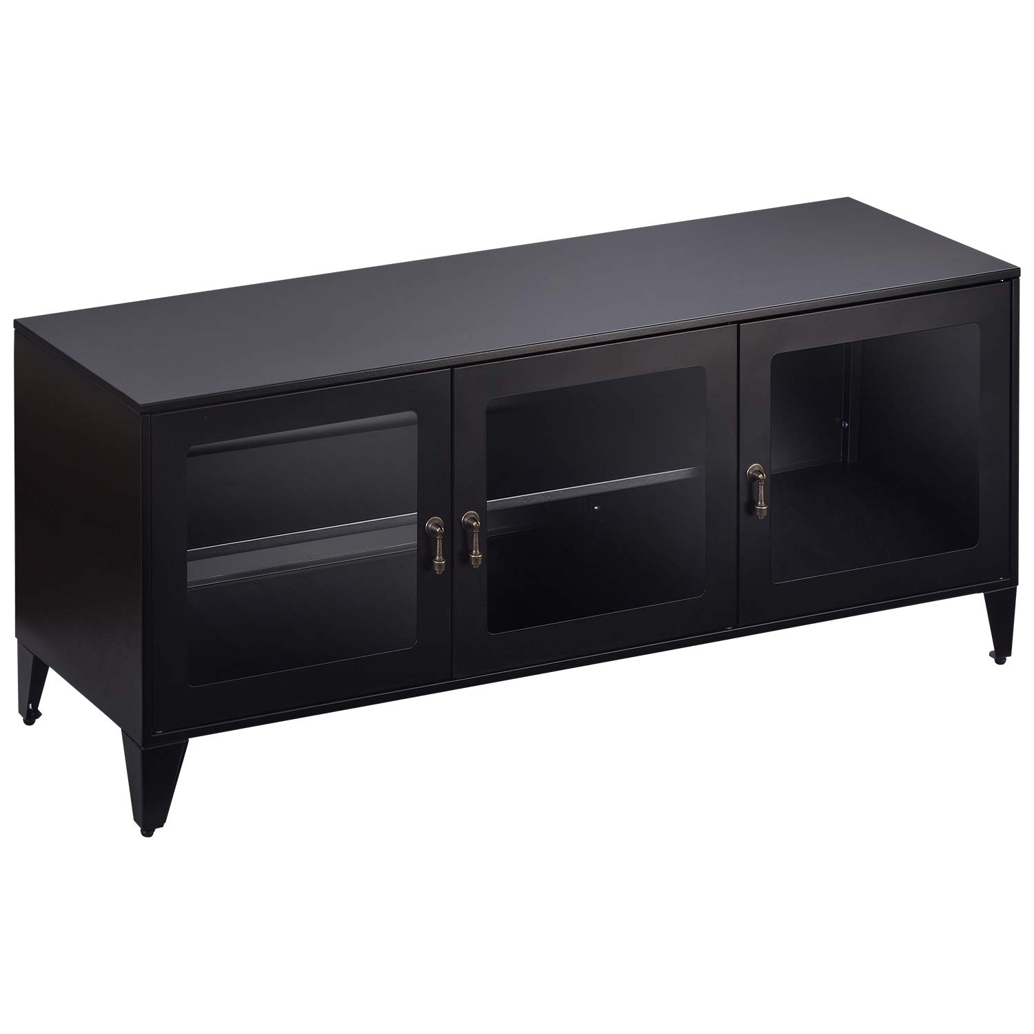 55 Inch Metal TV Stand with Acrylic Doors & Shelves - Black Entertainment Center for Living Room, Bedroom | Modern Storage Cabinet for TV, Gaming Console & Media Devices