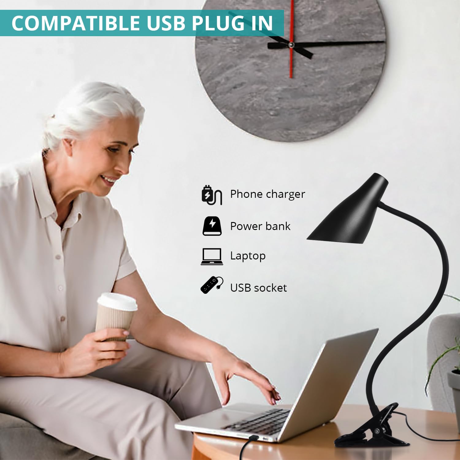 Semlos 38 LED Clip On USB Desk Lamp - Adjustable Gooseneck Reading Light with 3 Color Modes & 10 Brightness Levels for Bedroom, Office, Study - Auto Off Feature for Nighttime Use