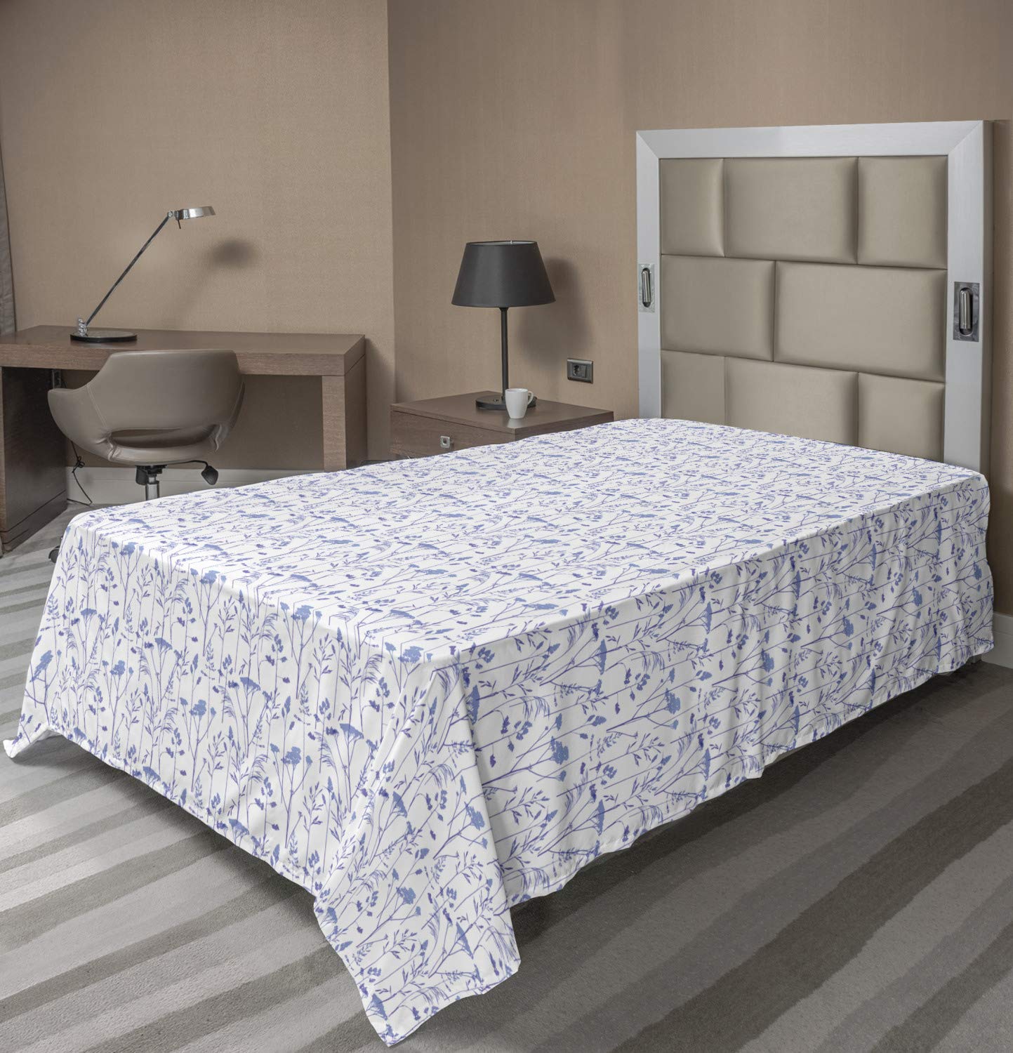 Ambesonne Floral Flat Sheet - Twin Size Soft Comfortable Top Sheet with Rhythmic Floral Branches in Cool Lavender Blue Multicolor | Decorative Bedding for Guest Rooms, Dorms & Cozy Bedroom Makeovers