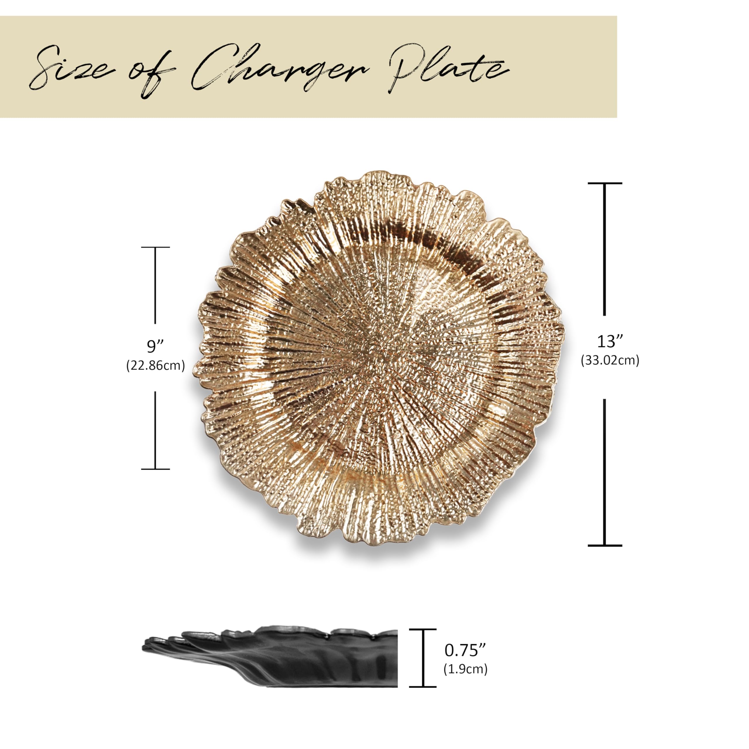 Evershine 12-Pack 13 Inch Gold Plastic Charger Plates with Floral Reef Design - Elegant Dinner Plates for Wedding, Party & Table Setting Decor - Perfect for Formal Dining, Buffets & Special Events