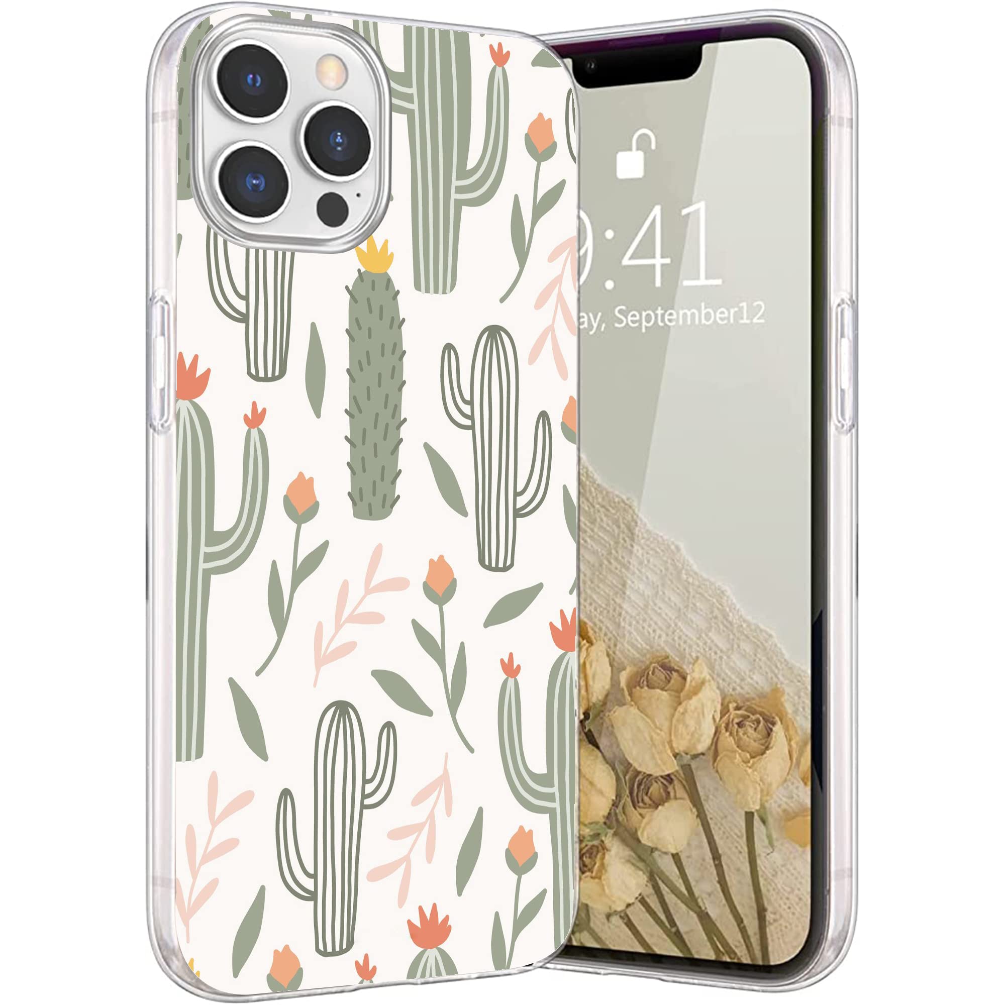 Flower Cactus Printed Shockproof iPhone 13 Pro Max Case - Slim Protective TPU Cover with Unique Design for Women & Girls | Perfect for Daily Use, Travel & Outdoor Activities