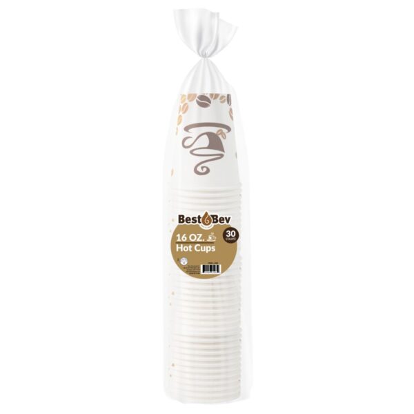 Disposable 16 oz Paper Coffee Cups (30 Count) - Bulk Hot/Cold Drink Containers for Office, Cafes, Parties & Events