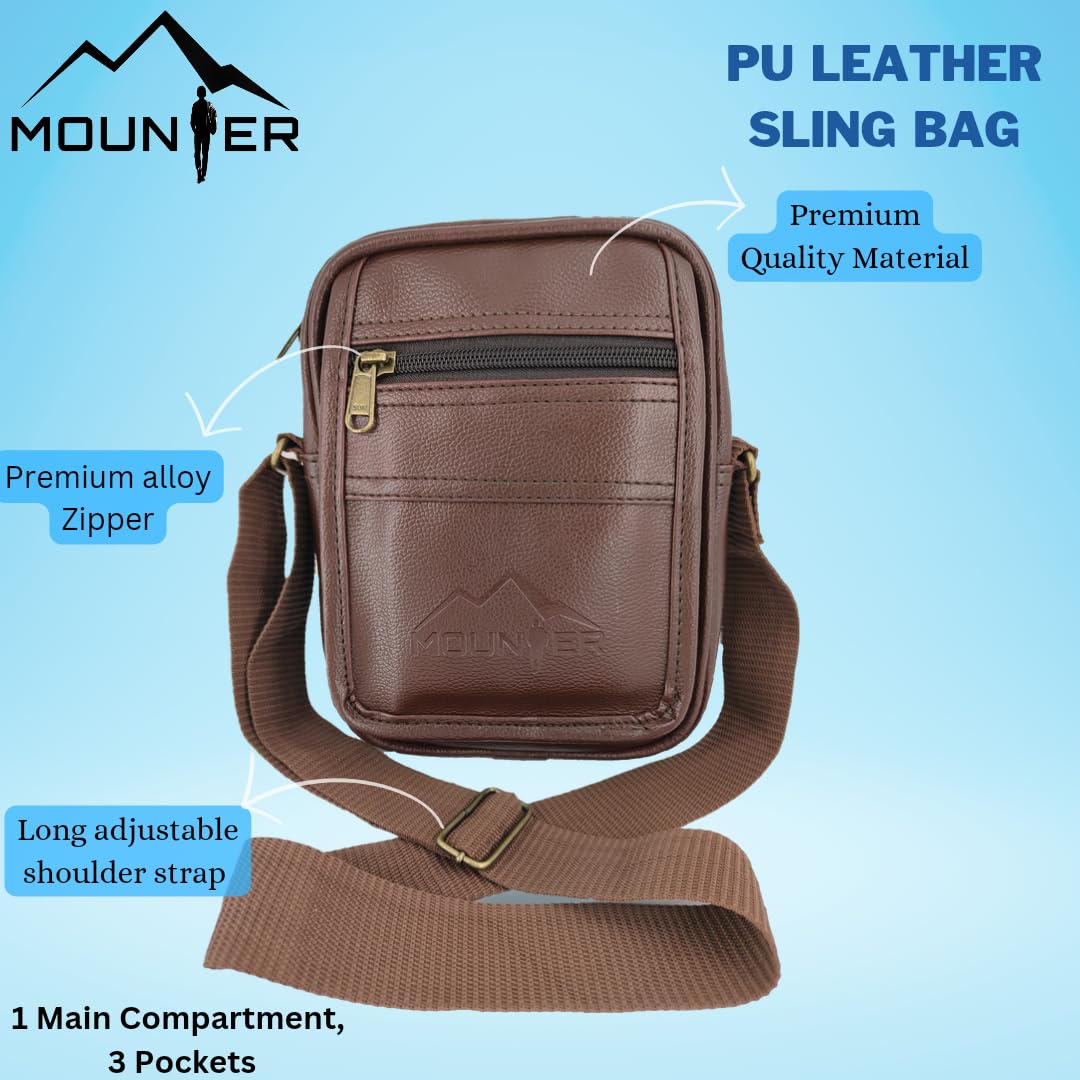 MOUNTER Stylish Leather Crossbody Bag for Men & Women - Durable Messenger Shoulder Bag for Travel, Office & Daily Use - Perfect for Work, Commuting & Casual Outings