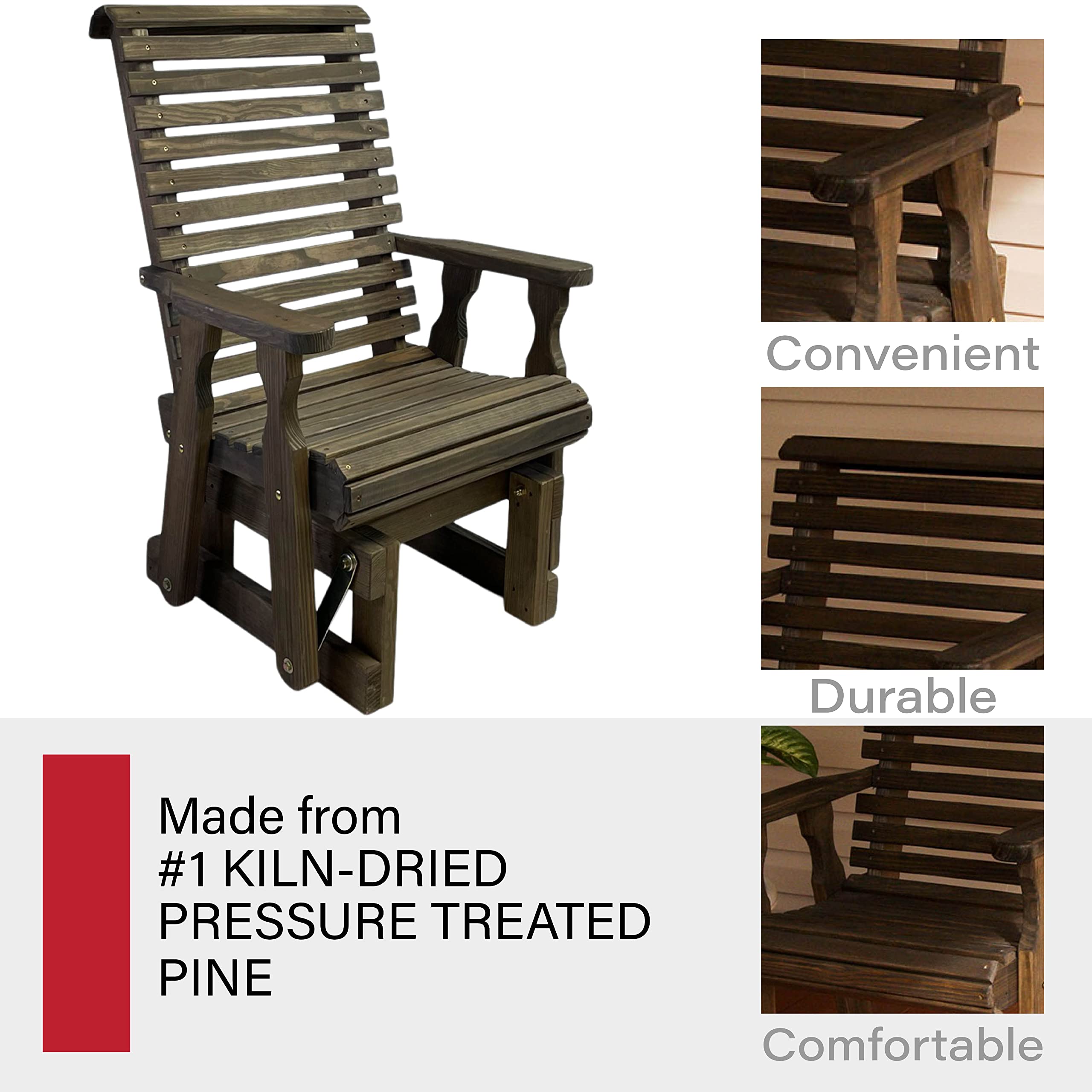 Amish Heavy Duty 600 Lb Capacity Roll Back High Back Treated Glider Chair - Dark Walnut Stain - Perfect for Porch, Patio, Deck & Outdoor Relaxation