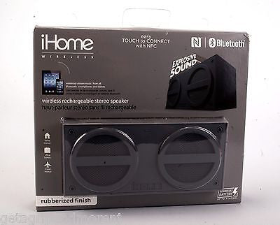 iHOME Gray Bluetooth Wireless Speaker - Portable, Rechargeable, Rubberized Mini Stereo Sound for Home, Office & Outdoor Use