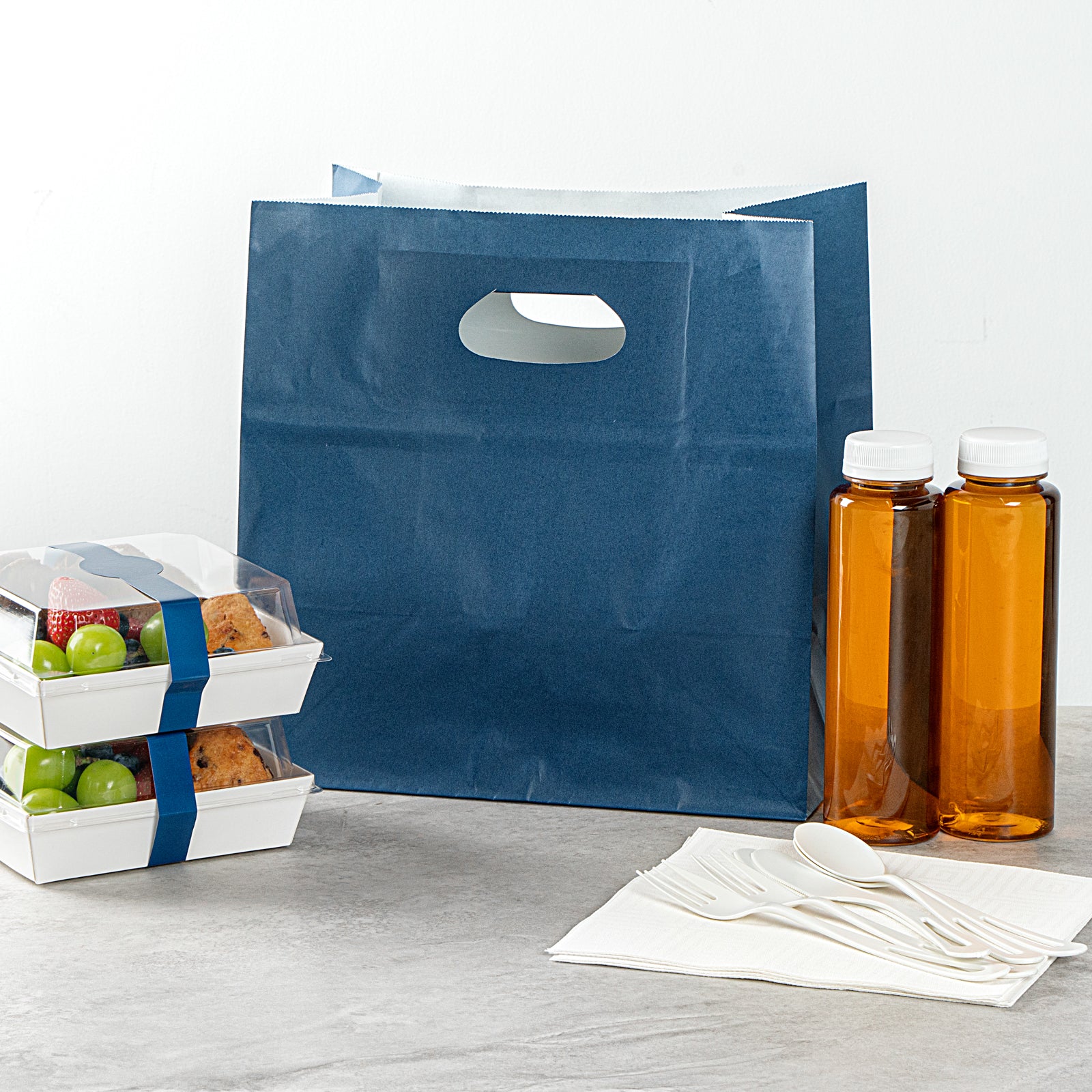 Premium Rectangle Midnight Blue Paper Take Out Bags with Handles - 11