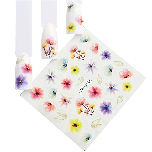 2.6 Inch Flower & Feather Water Transfer Nail Stickers - Self Adhesive Nail Decals for DIY Nail Art - False Nail Stickers for Women & Girls - Perfect for Parties, Weddings, and Special Occasions
