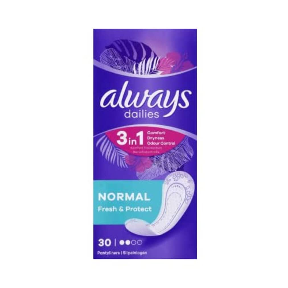 Always Dailies Fresh Protect Normal Daily Liners, White, 30 Count - Ultra-Thin Panty Liners for Light Protection & Freshness All Day | Perfect for Daily Use, Travel & Active Lifestyle