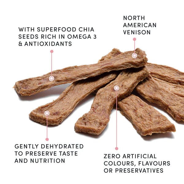 Crump's Naturals Venison Chia Jerky Dog Treats - High Protein, Grain-Free Snacks for Dogs - Perfect for Training, Rewards & Outdoor Adventures