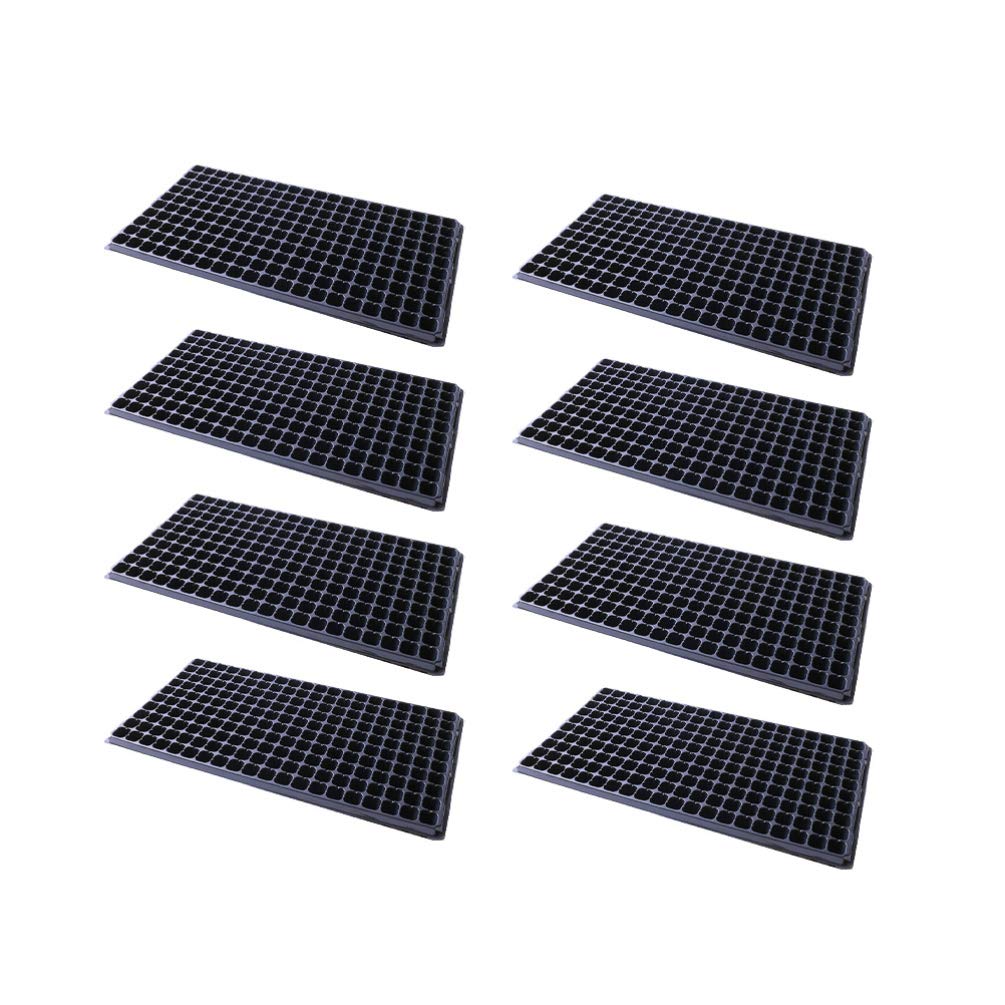 Angoily 8-Piece Seed Starter Kit - 200 Cell Black Plastic Seedling Trays for Vegetables, Herbs & Flowers | Indoor Gardening, Hydroponics & Greenhouse Planting Supplies