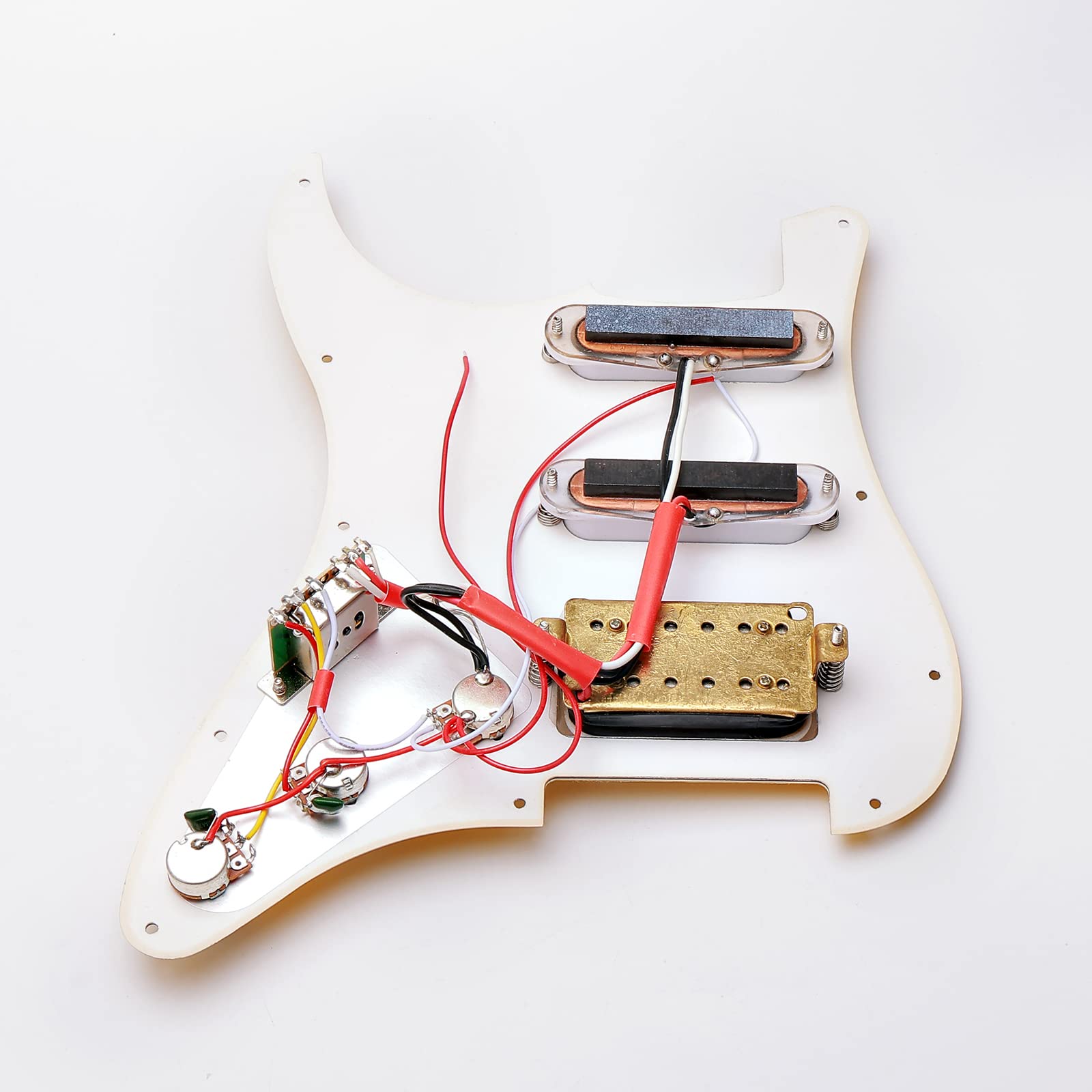 11 Hole Prewired HSH Pickguard Plate with Pickups - 4 Ply Yellow Pearl - Includes Guitar Strings & Installation Tool - Perfect for Electric Guitar Upgrades & DIY Repairs