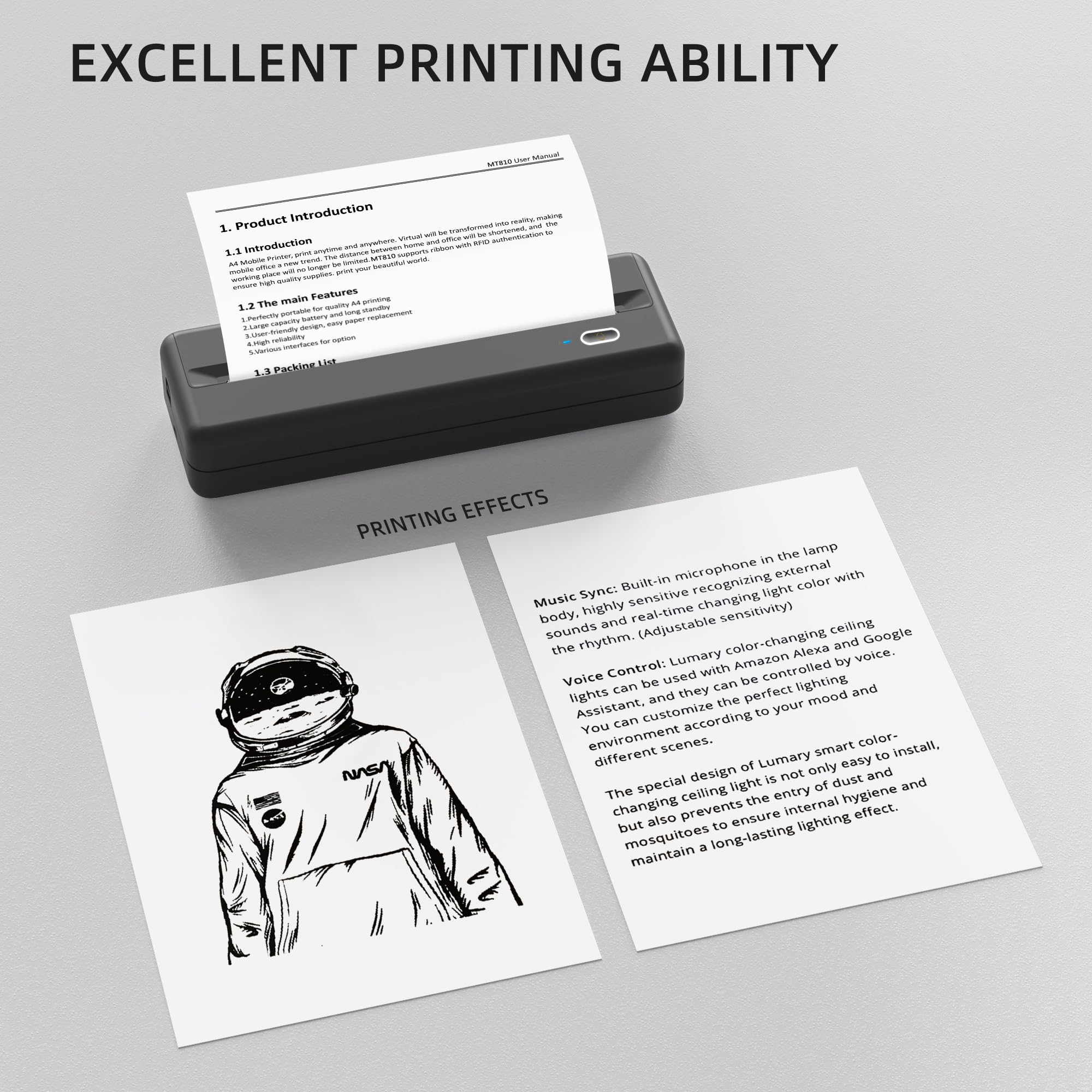 Wireless Thermal Printer for Home Office & Travel - Compact, Inkless, Works with iOS, Android & Laptops - Supports 4