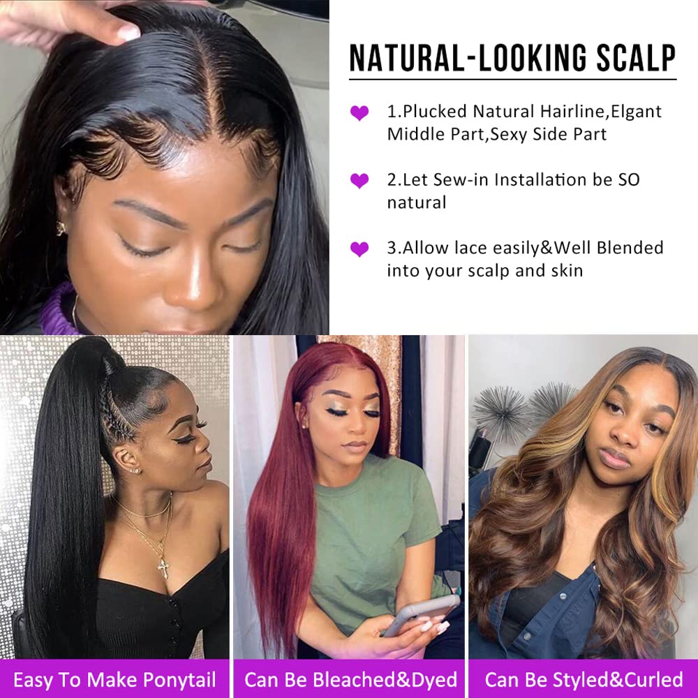 13x6 HD Straight Lace Front Wigs Human Hair - Transparent Lace Frontal Virgin Hair Wigs for Women with Baby Hair & Pre-Plucked Hairline - Glueless 150% Density 30 Inch - Perfect for Daily Wear, Cosplay, and Special Occasions