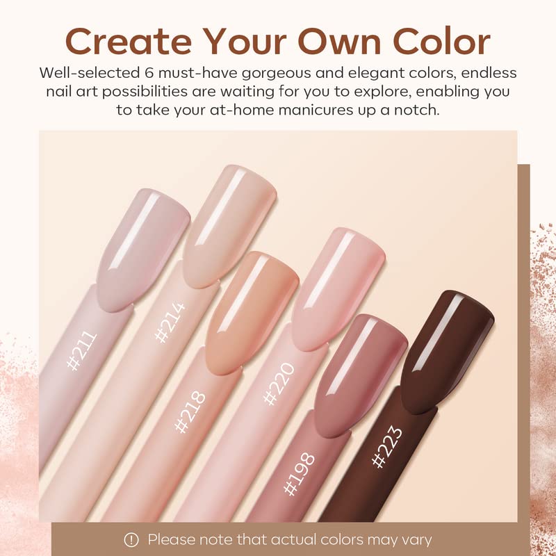 Modelones 6 Colors Nude Acrylic Powder Kit - Skin Tone Brown Neutral Nail Extension Powder for DIY Nail Art, No UV Lamp Needed (C3-Nude Neutral) | Perfect for Salon Professionals & Home Manicures