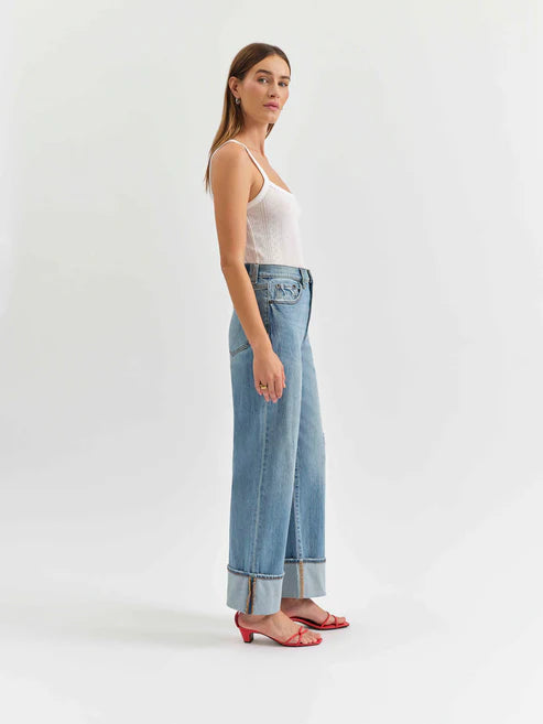 Daze Eastside Loose Cuff Jeans for Women - High Waist Distressed Denim Pants with Relaxed Fit - Perfect for Casual Outings, Streetwear Style & Everyday Comfort
