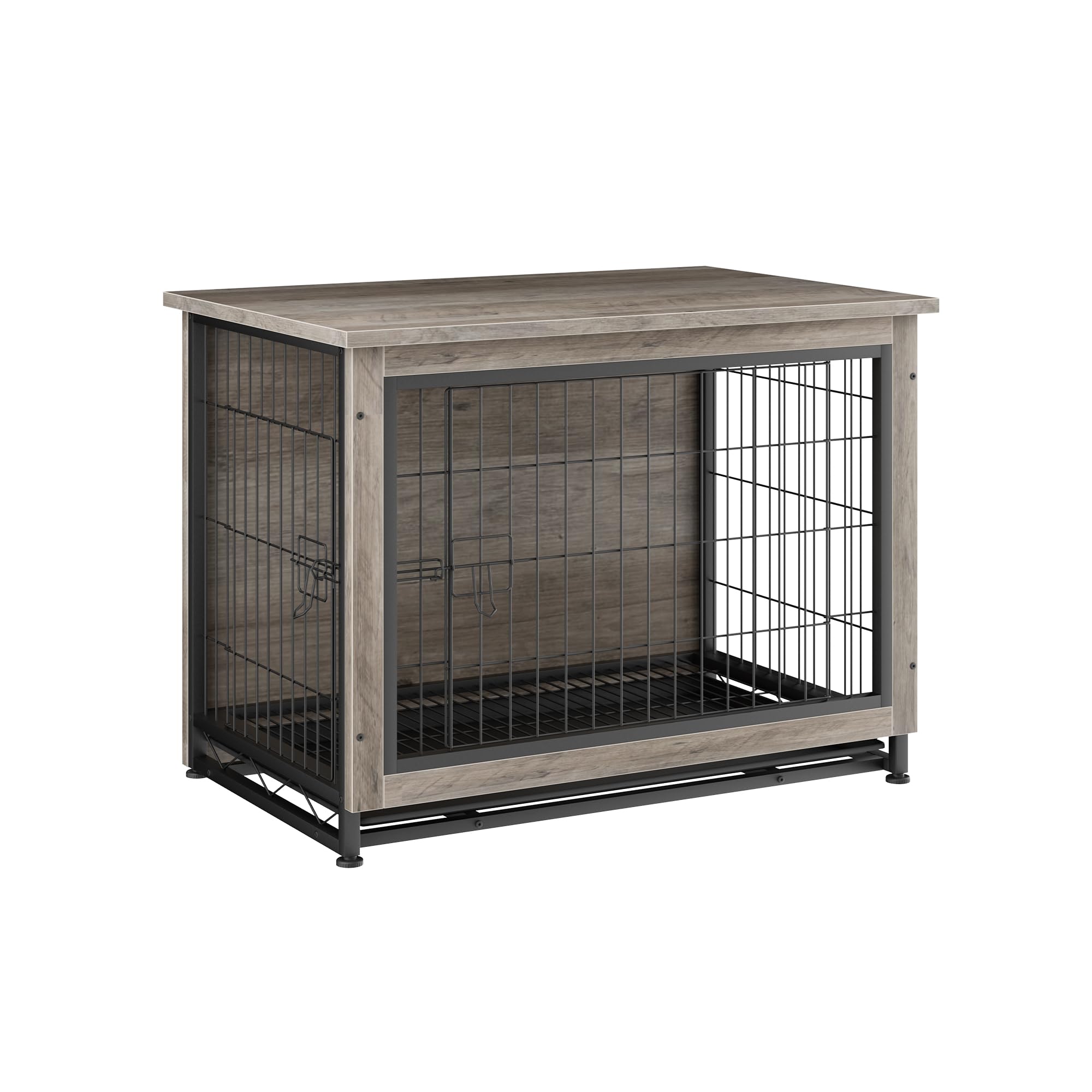 Stylish Wooden Dog Crate Furniture with Double Doors - Indoor Pet Kennel, House & Cage for Medium Dogs (Grey) | Perfect for Living Rooms, Bedrooms & Home Decor
