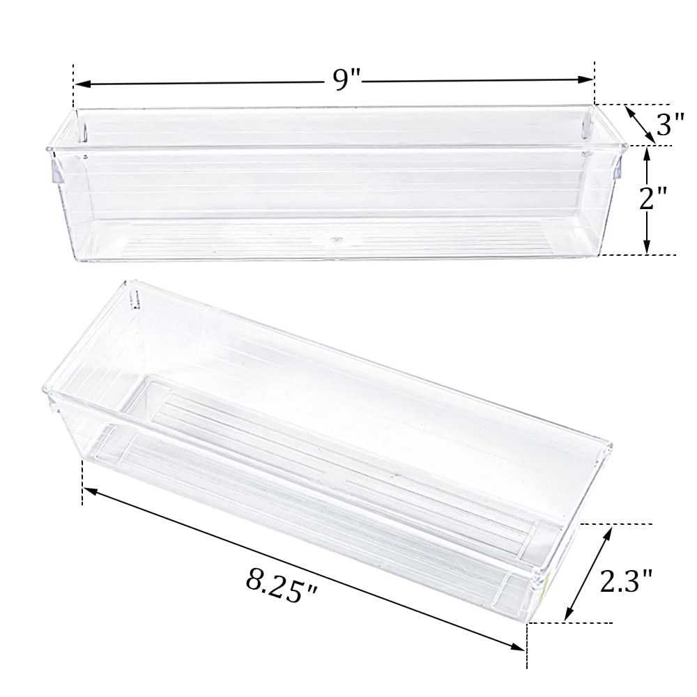 Kingrol 12-Pack Clear Plastic Drawer Organizers (9x3x2 Inch) - Stackable Storage Bins & Drawer Dividers for Kitchen Utensils, Office Supplies, Makeup, Jewelry | Perfect for Bedroom, Bathroom & Craft Organization