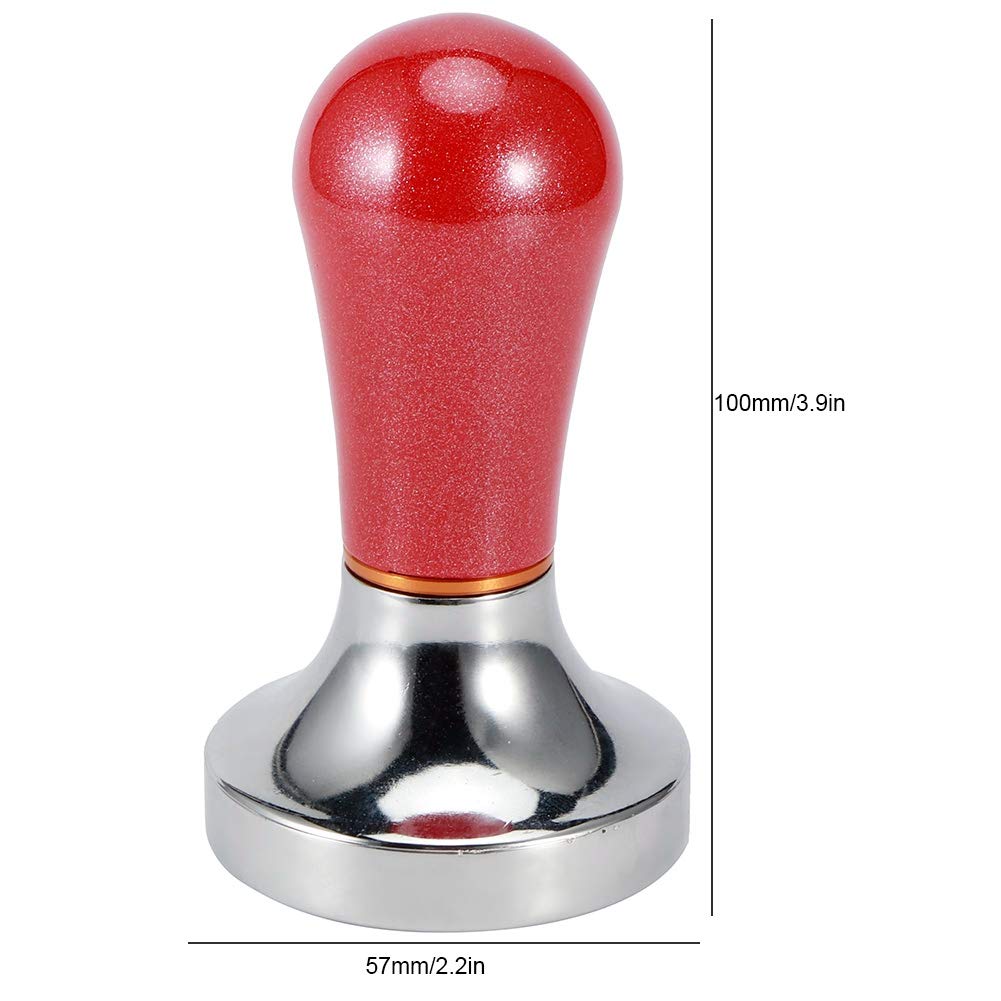 57mm Espresso Tamper - Professional Coffee Press Tool for Baristas | Heavy Duty Stainless Steel Coffee Accessory for Espresso Machines | Perfect for Home Coffee Bars & Cafés (Red)