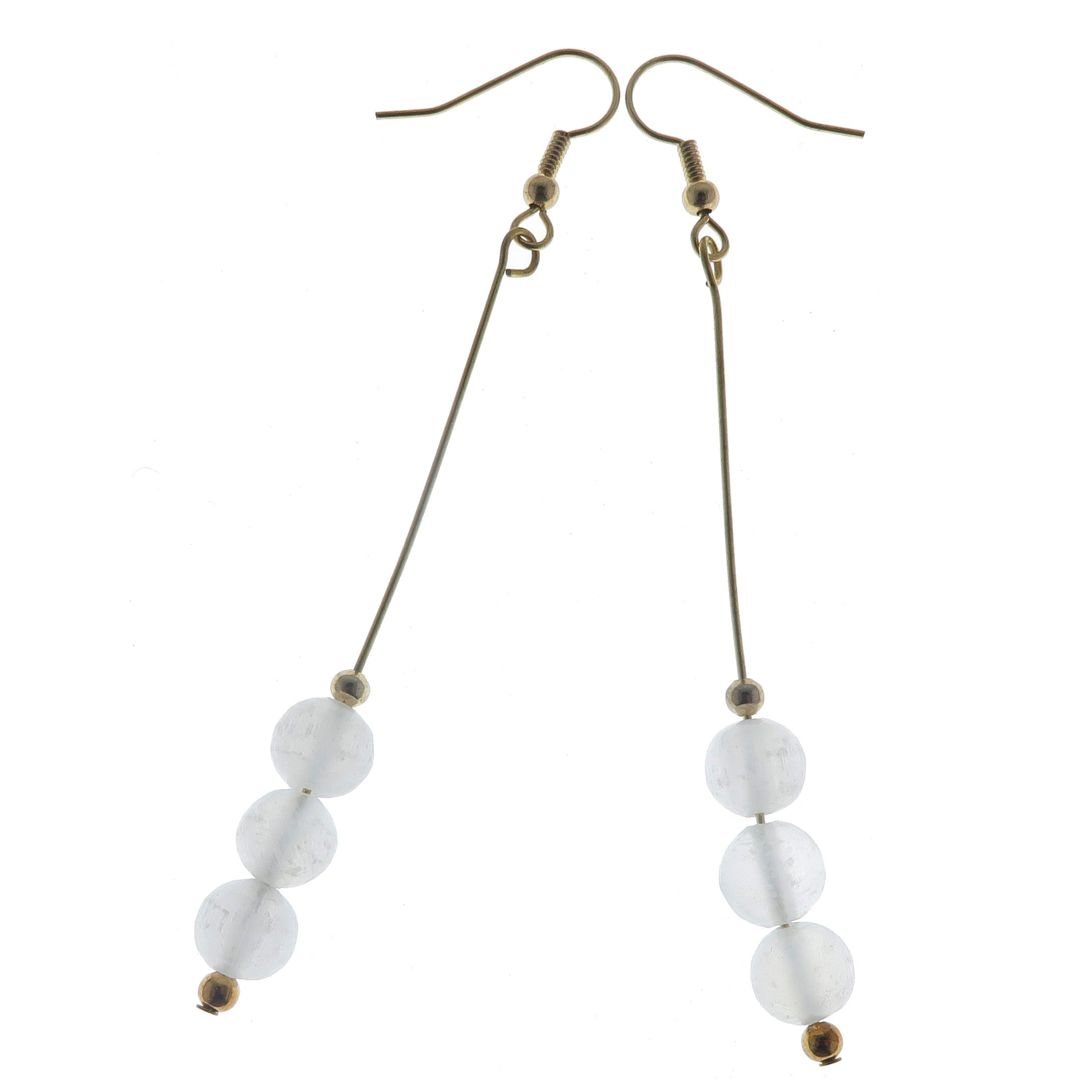 Selenite Earrings for Women - Radiant White Beads with Gold Plated Long Dangle Drop | Healing Crystal Jewelry for Meditation, Yoga & Spiritual Gifts