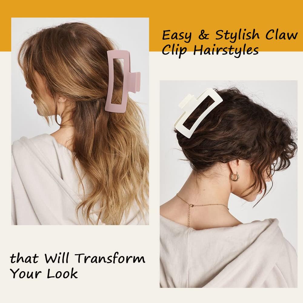 KROGER 8cm 4-Pack Strong Hold Claw Clips for Thick & Long Hair - Non-Slip Matte Banana Jaw Clips for Curly Hair | Perfect for Ponytails, Buns & Updos