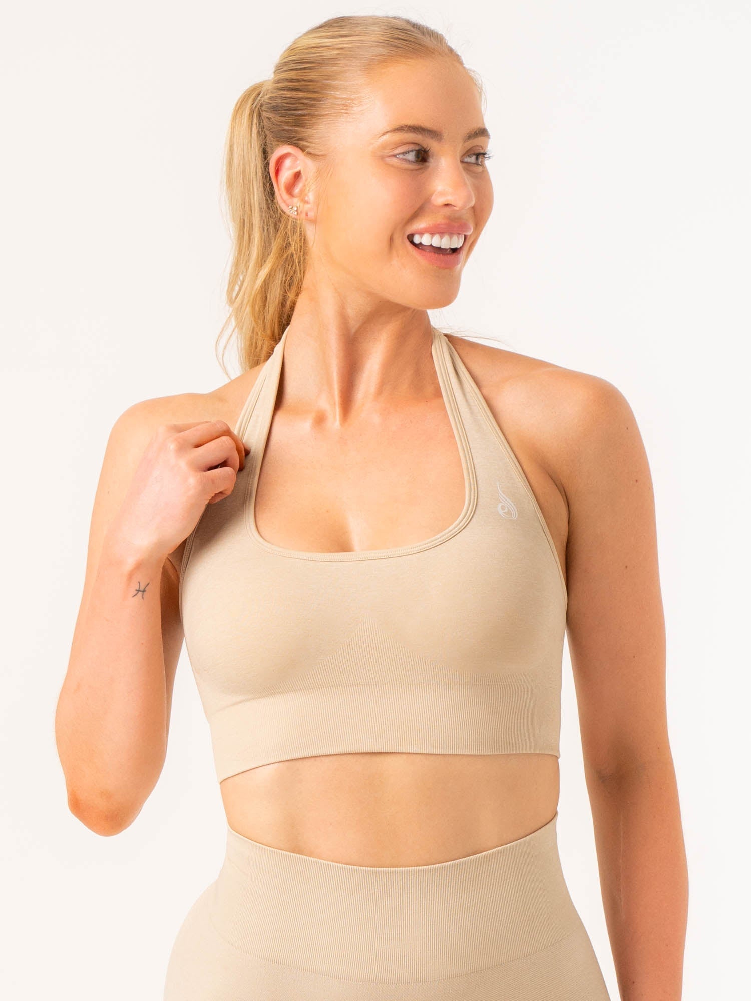 Contour Halter Bra - Stone Marl - Comfortable & Supportive Women's Sports Bra for Yoga, Running & Workouts