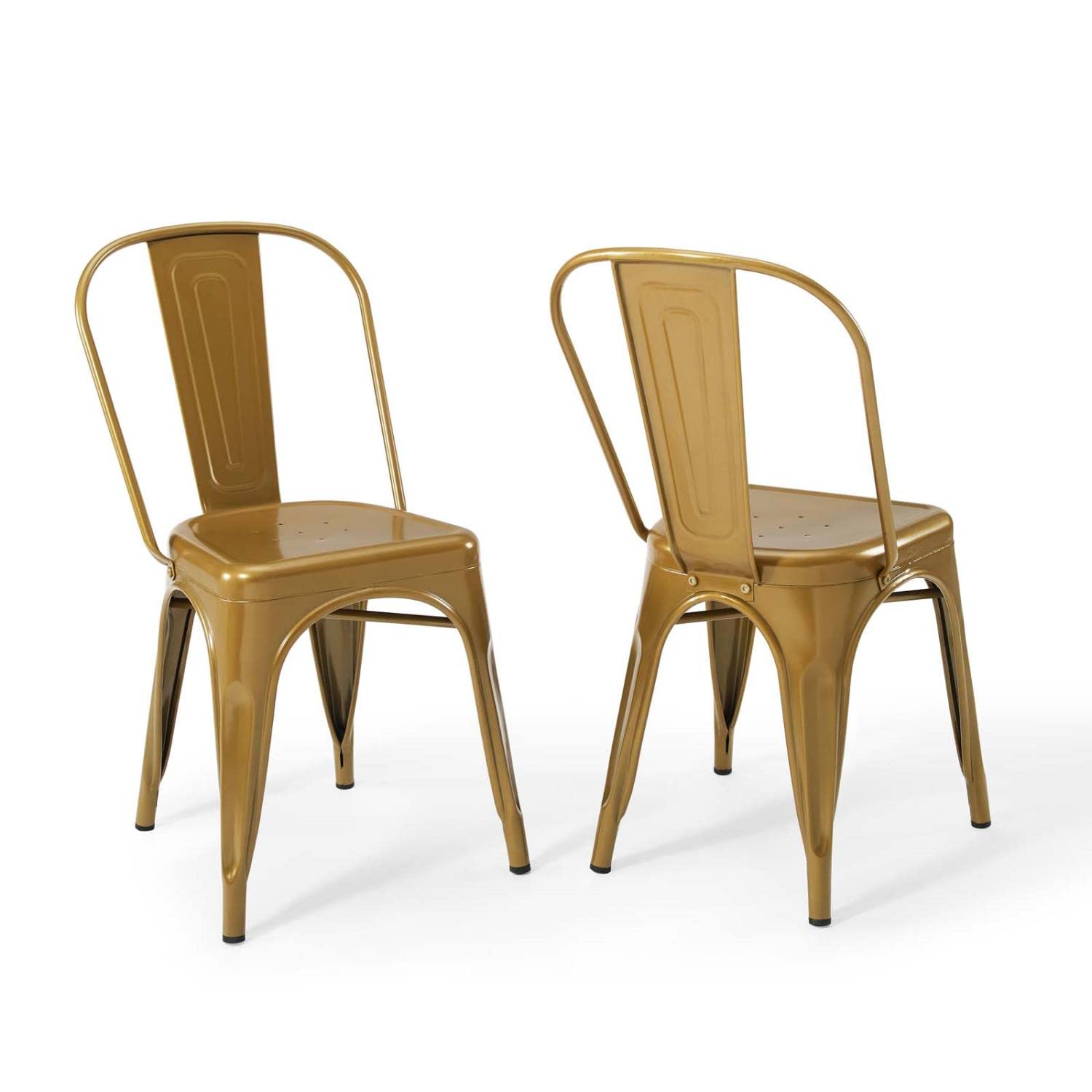Modway Promenade Industrial Modern Steel Metal Bistro Dining Chairs in Gold - Set of 2 | Stylish Bar Stools for Kitchen, Cafe & Restaurant | Durable Metal Chairs for Indoor & Outdoor Use