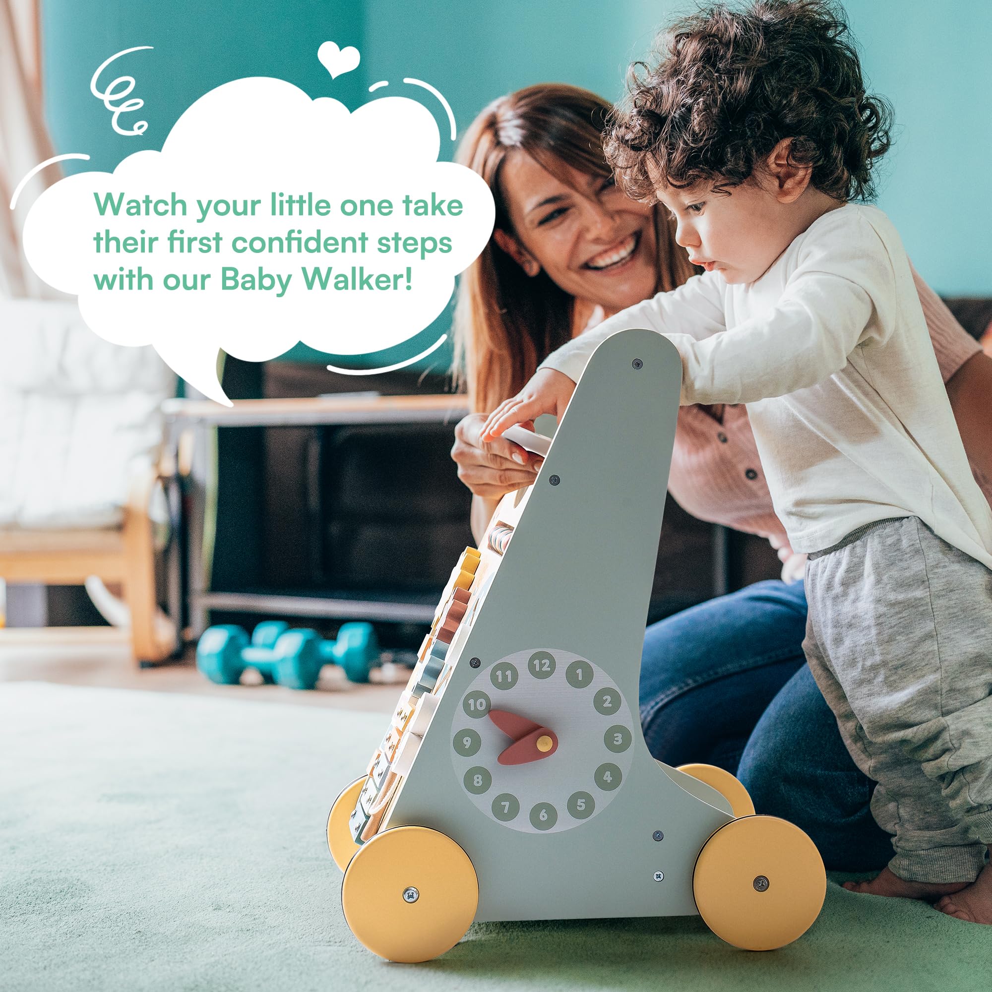 ROBOTIME Wooden Baby Walker Push Toy with Wheels - Montessori Learning Walking Assistant for Toddlers Boys & Girls - Perfect for First Steps & Indoor Playtime