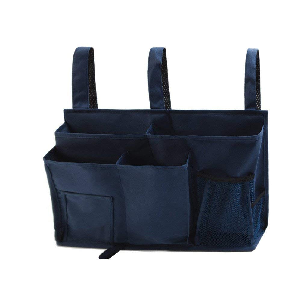 Hizgo Bedside Caddy - 8 Pocket Hanging Storage Organizer for Dorm, Bunk Bed, Loft Bed, Hospital & Camping - Navy Blue | Perfect for College Students, Kids Room & Travel Accessories