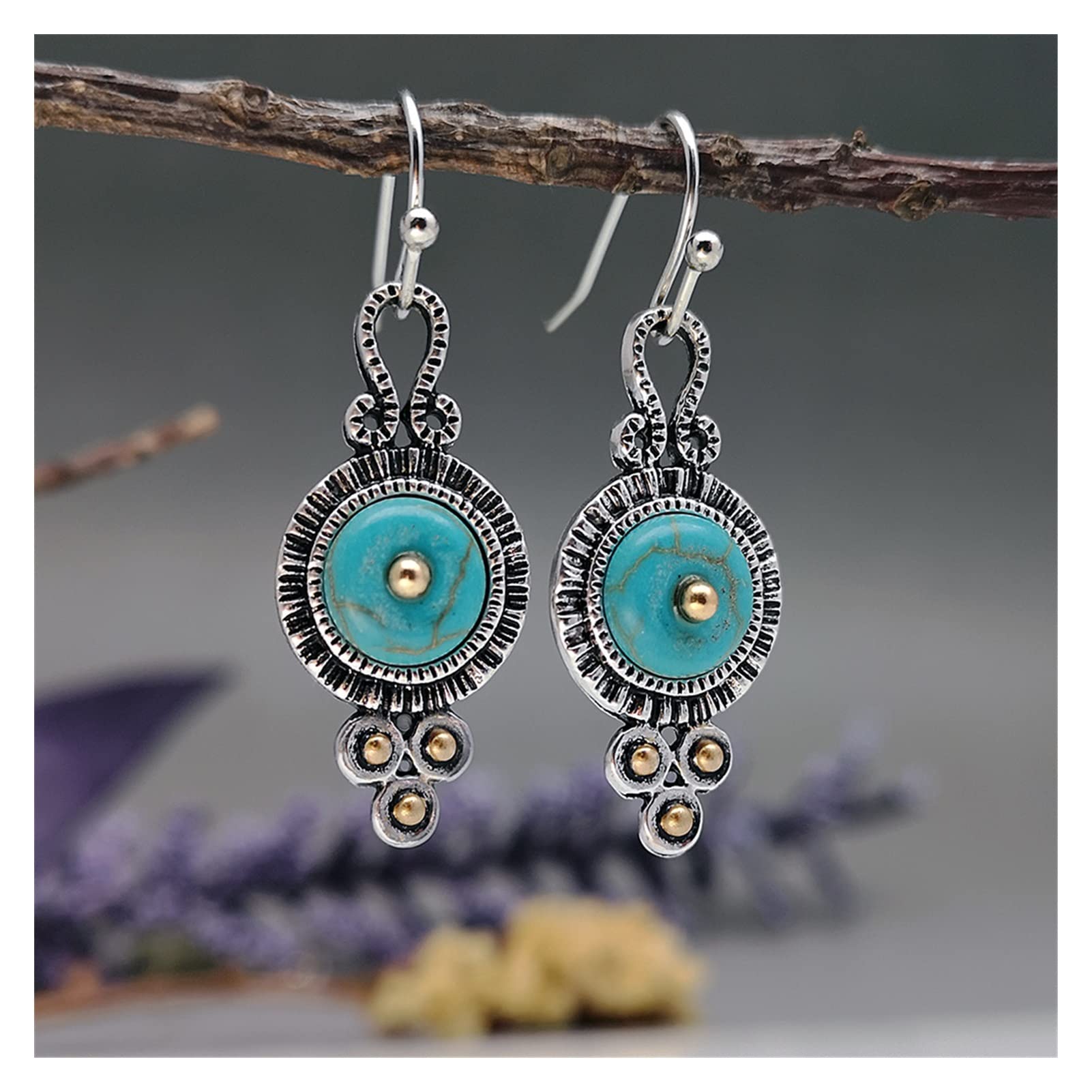 Vintage Boho Ethnic Green Resin Stone Drop Dangle Earrings for Women - Indian Tribal Style Stud Earrings (Main Stone Color: 3, Metal Color: Style 15) - Perfect for Festivals, Parties, and Bohemian Fashion