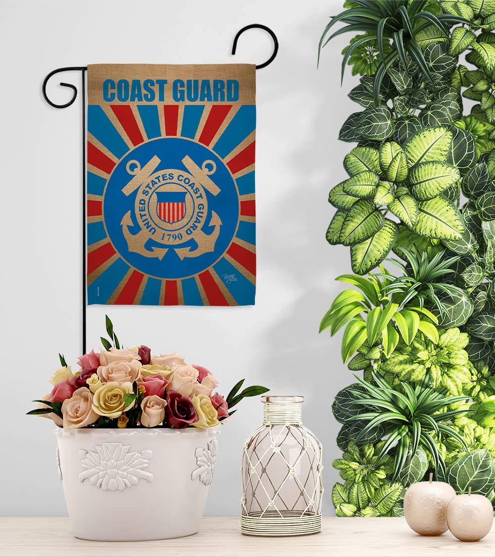 USCG Garden Flag Set with Stand - Double-Sided Military Yard Banner for Veterans